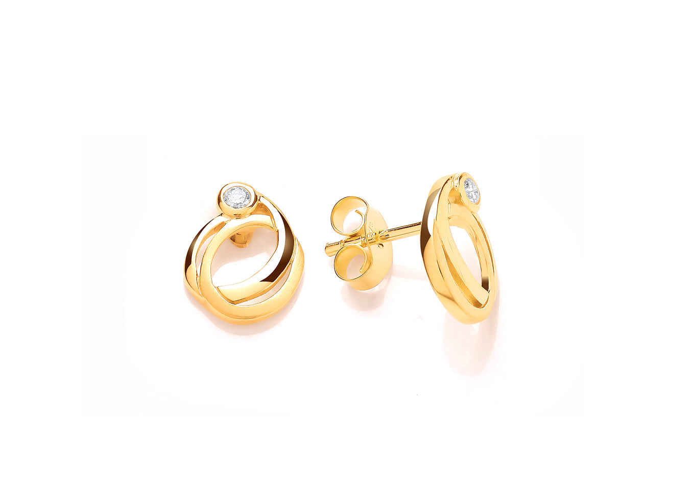 Yellow Gold Double Oval Diamond Set Earrings