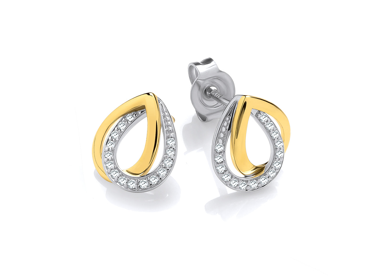 9ct Yellow Gold Open Double Teardrop Diamond Set Stud Earrings