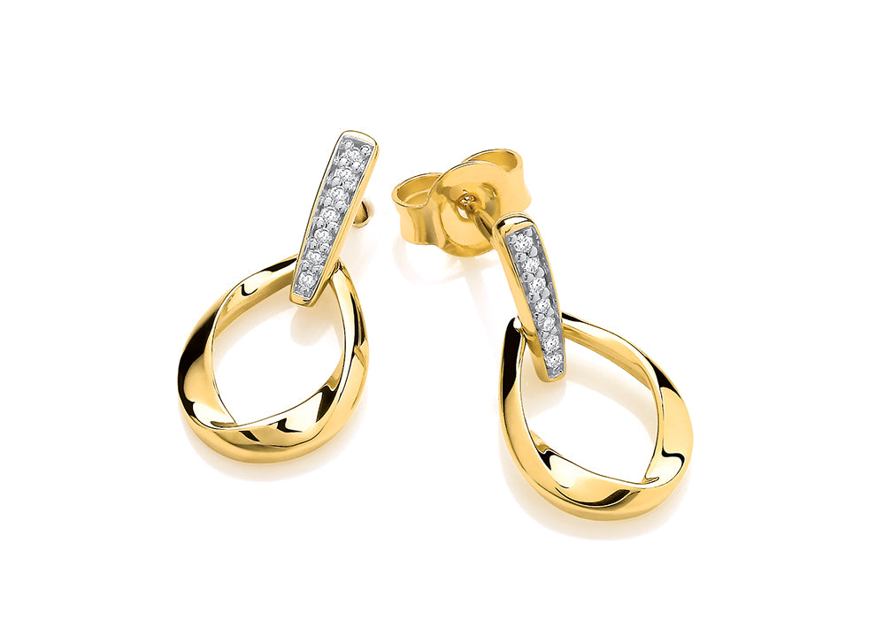 9ct Yellow Gold Open Twisted Teardrop Diamond Set Stud Earrings