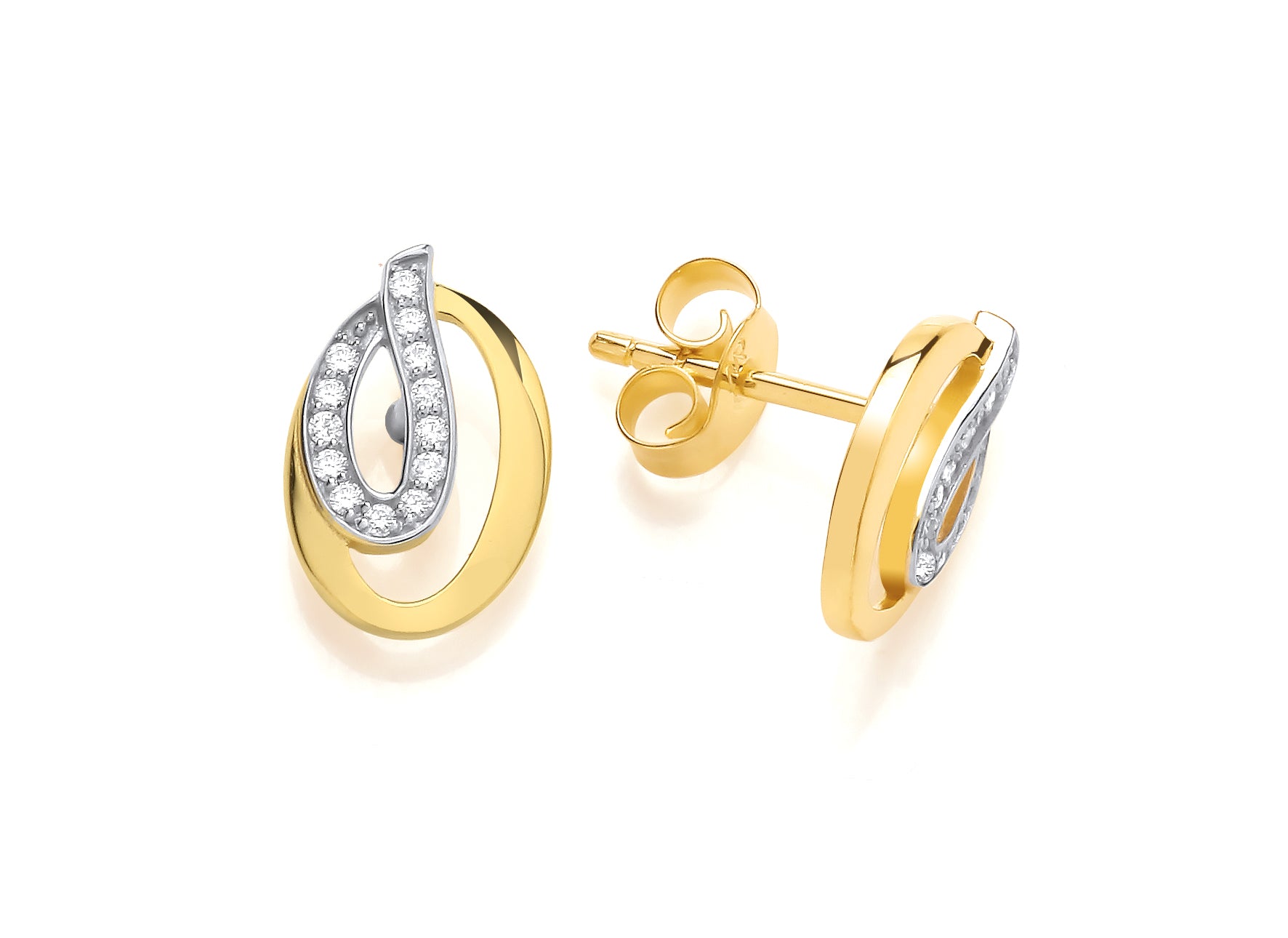 Yellow Gold Fancy "Q" Shape Diamond Set Earrings