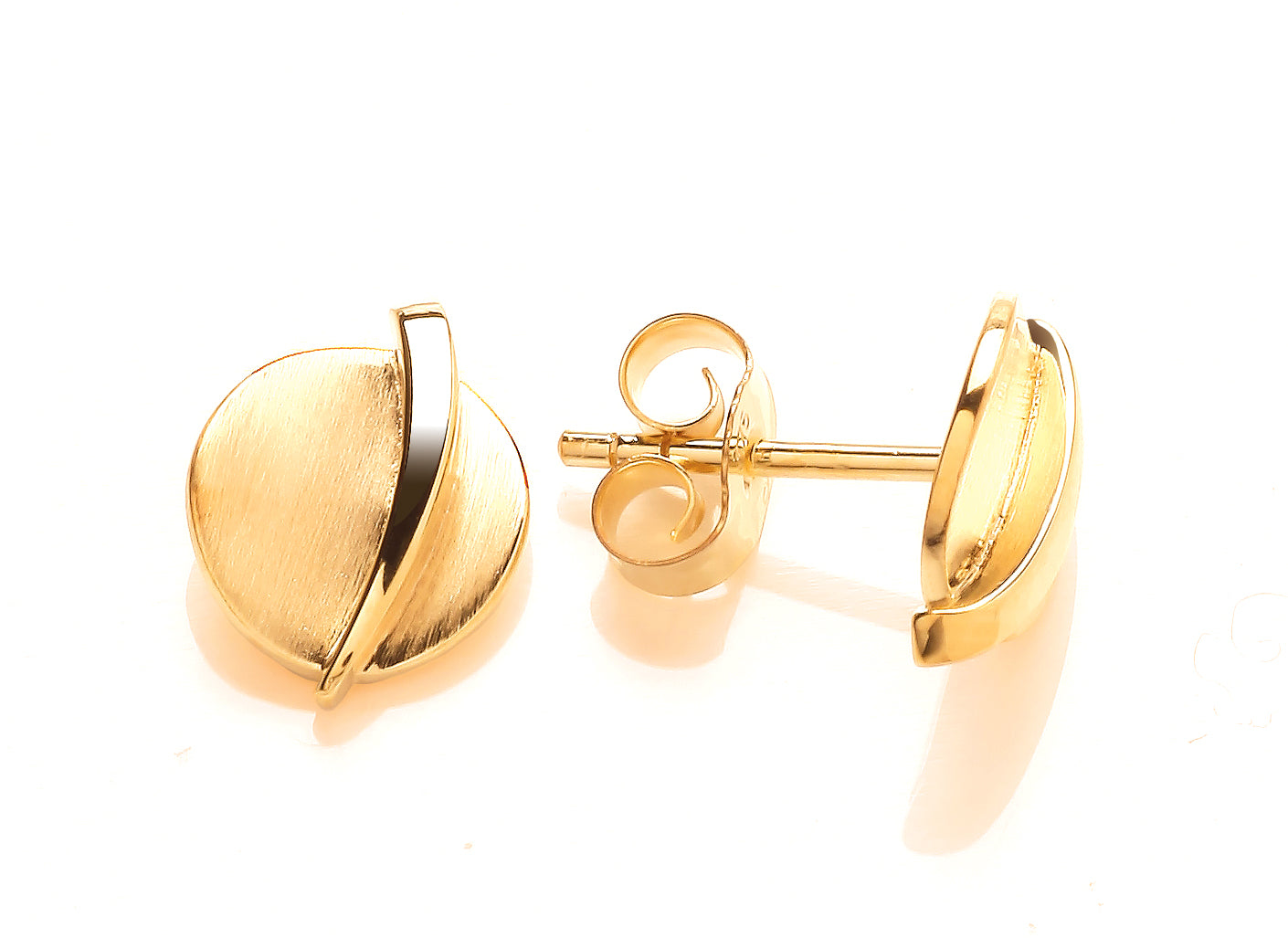 Yellow Gold Satin Disc & Gold Bar Stud Earrings