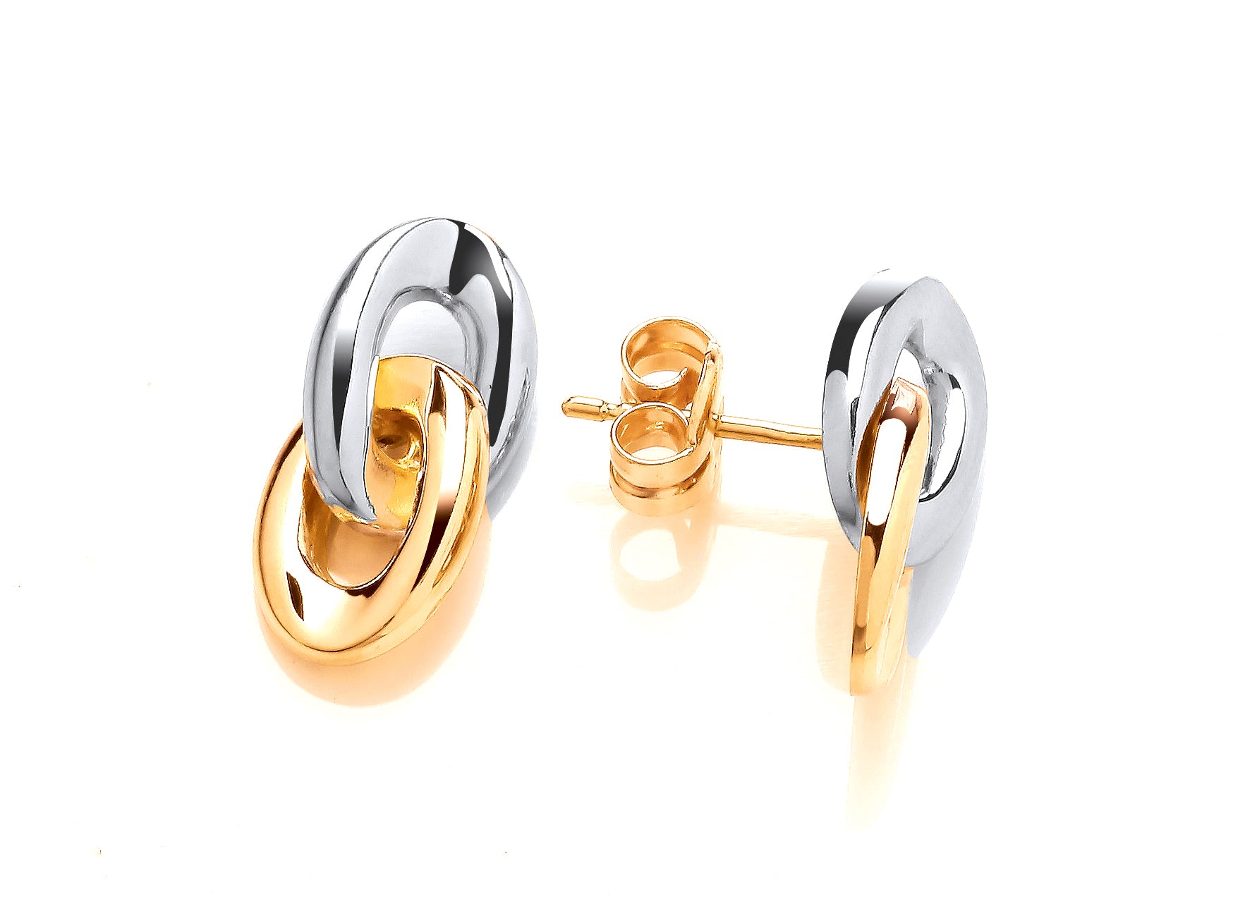 Two Colour Linked Ovals Stud Earrings