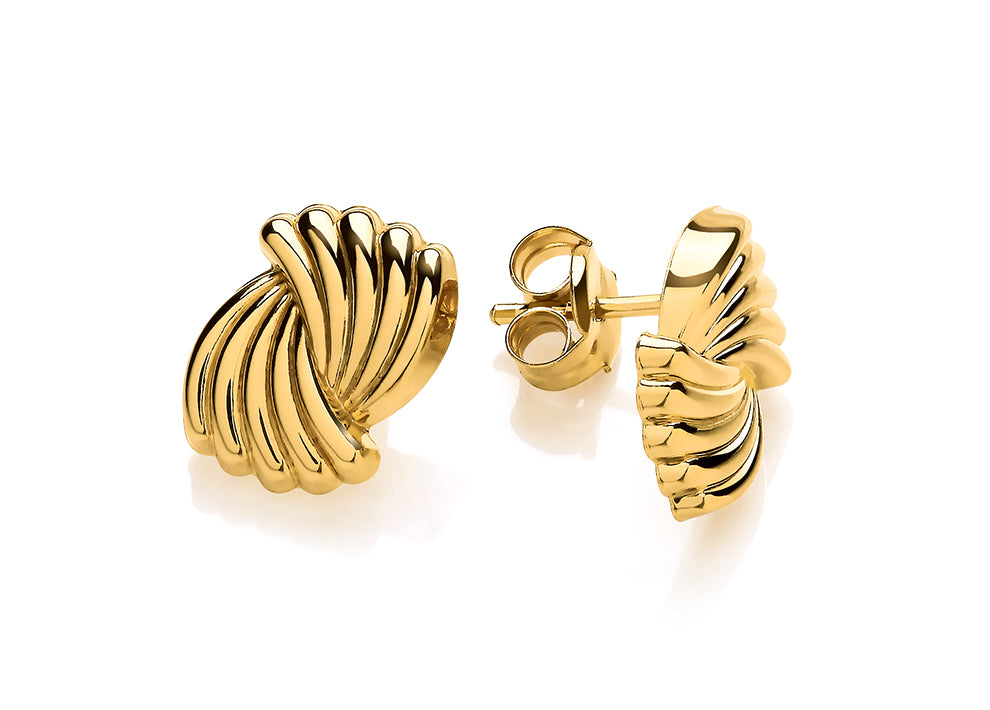 9ct Yellow Gold Ridged Double Shell Stud Earrings