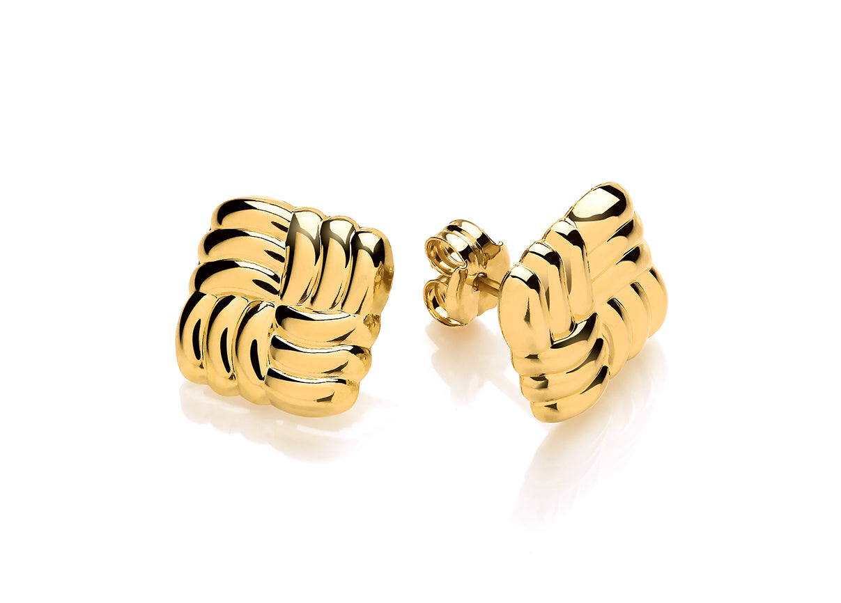 9ct Yellow Gold Ridged Square Stud Earrings