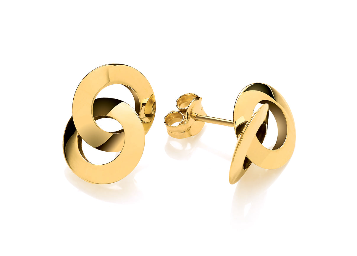 9ct Yellow Gold Polish Linked Double Ring Stud Earrings