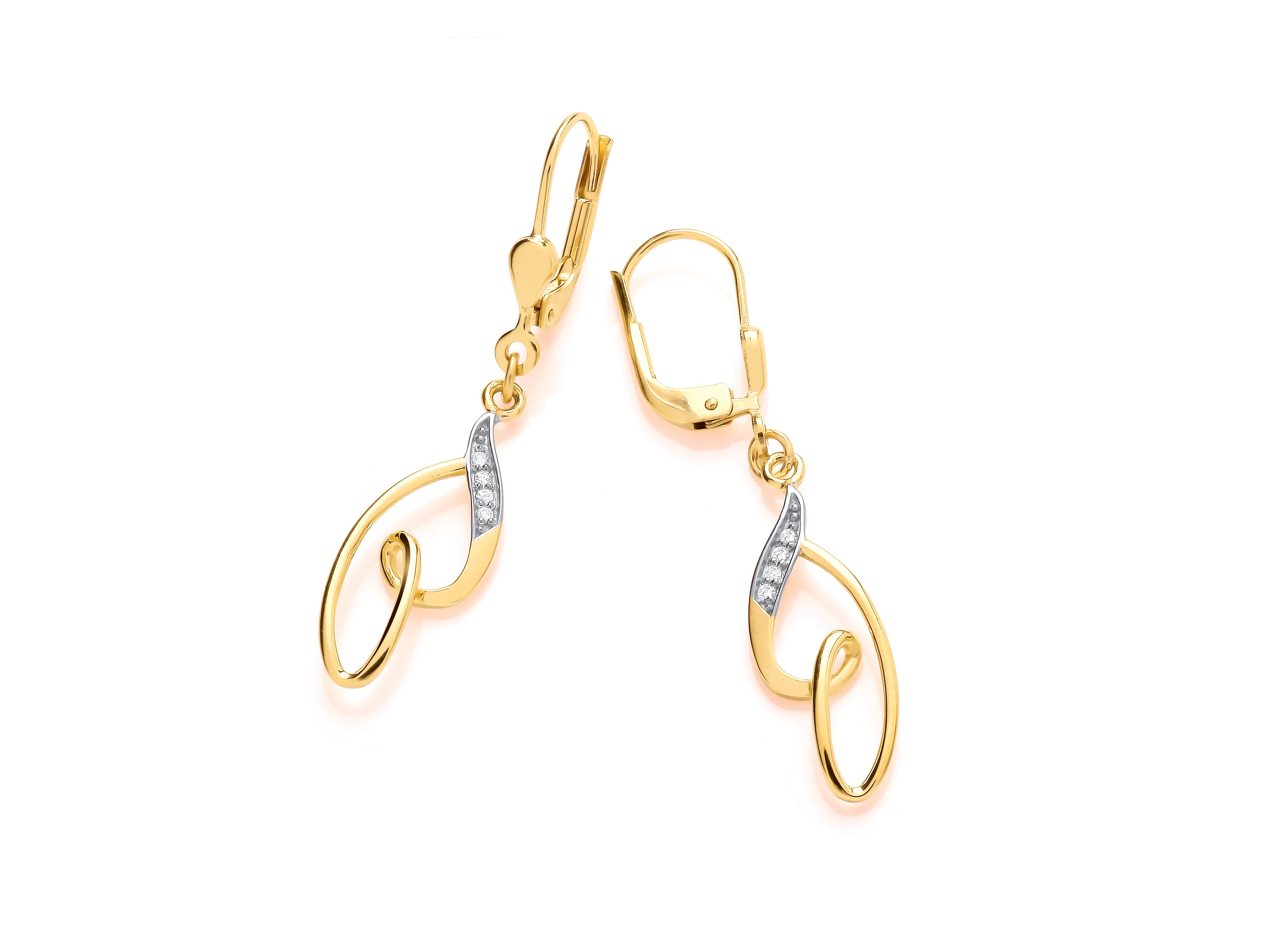 Yellow Gold Diamond Set Fancy Letter "B" Shape Drop Earrings