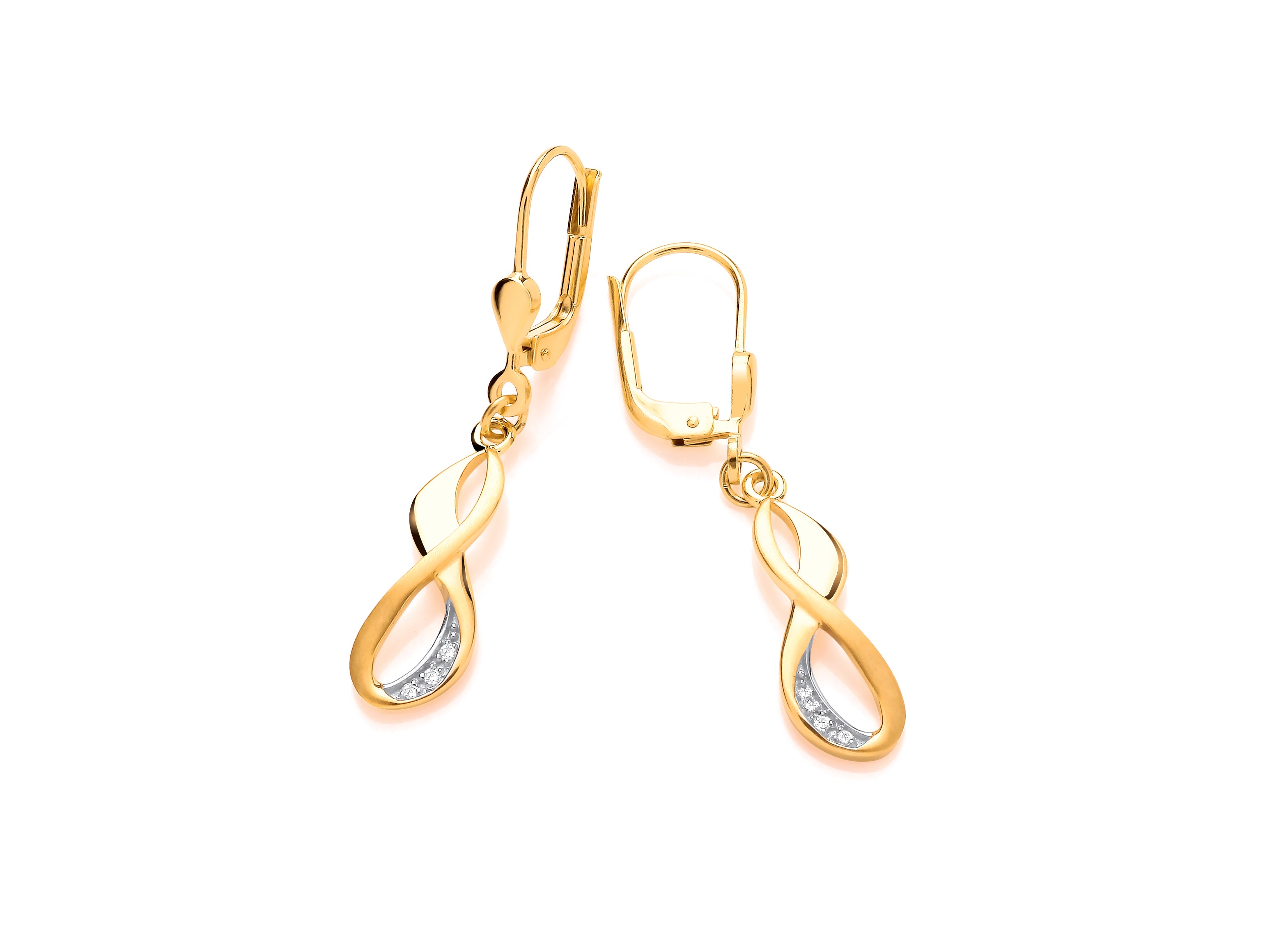 Yellow Gold Figure of Eight Diamond Set Drop Earrings