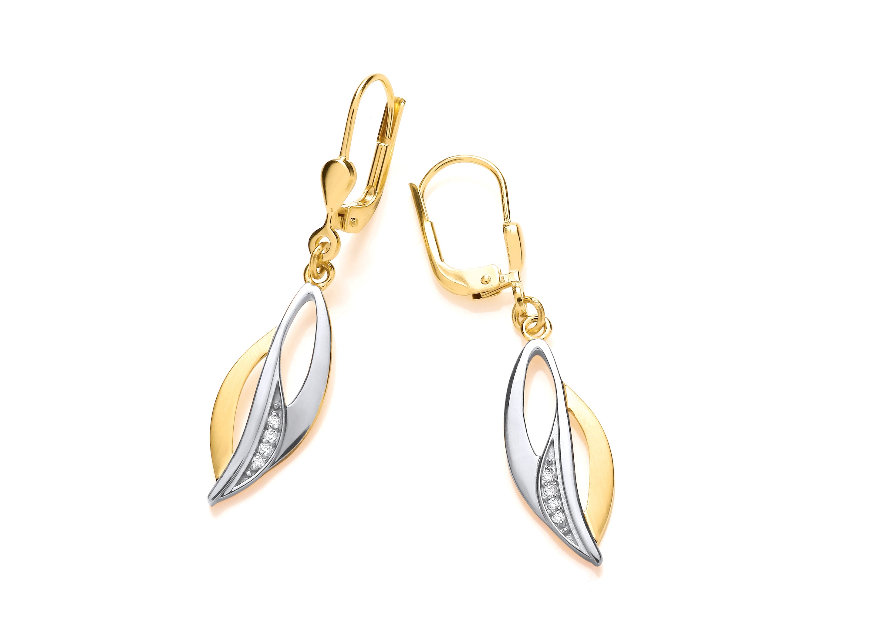 Two Colour Gold Split Leaf Diamond Set Drop Earrings