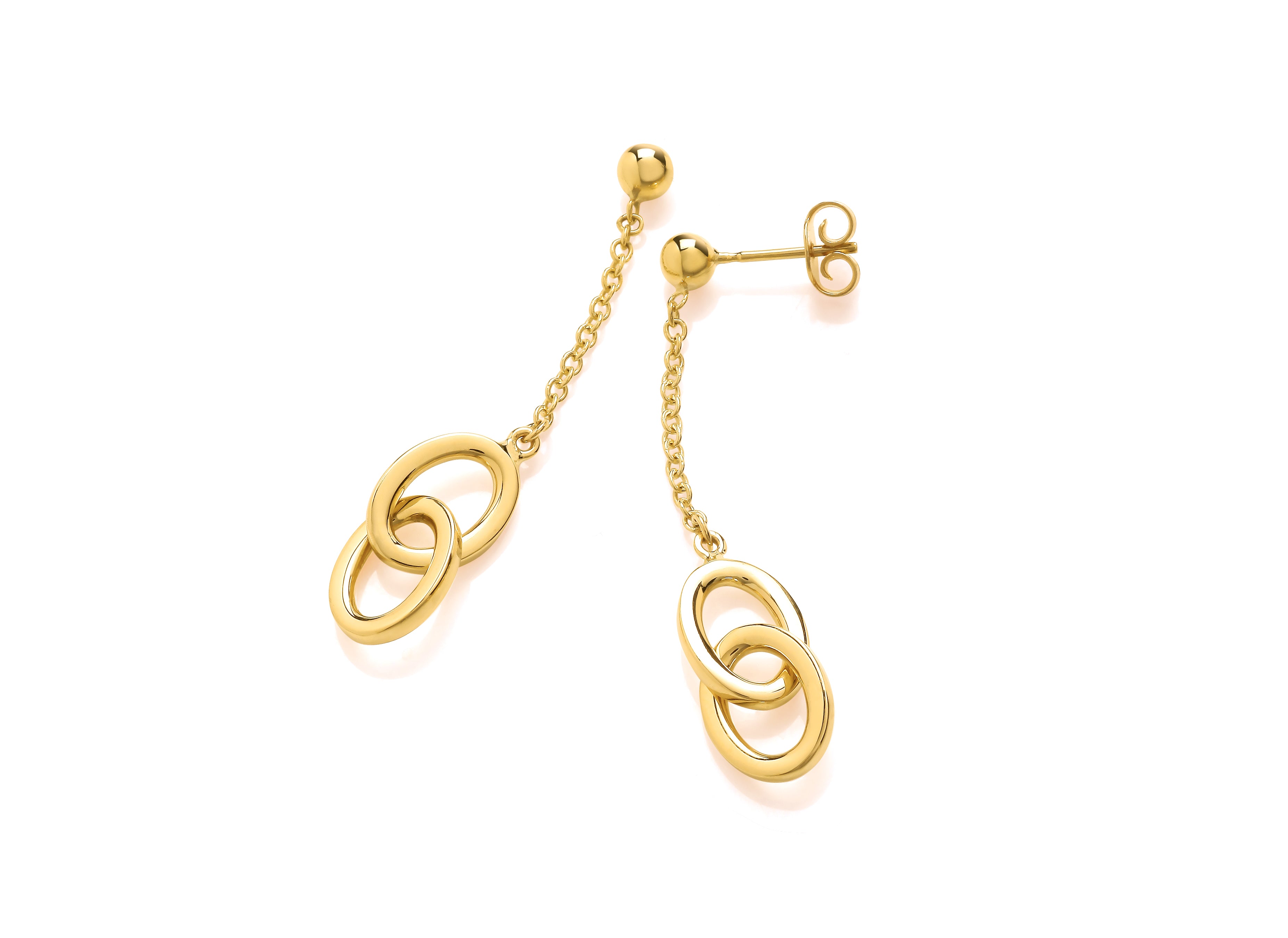 Yellow Gold Chain with Double Ring Drop Earrings