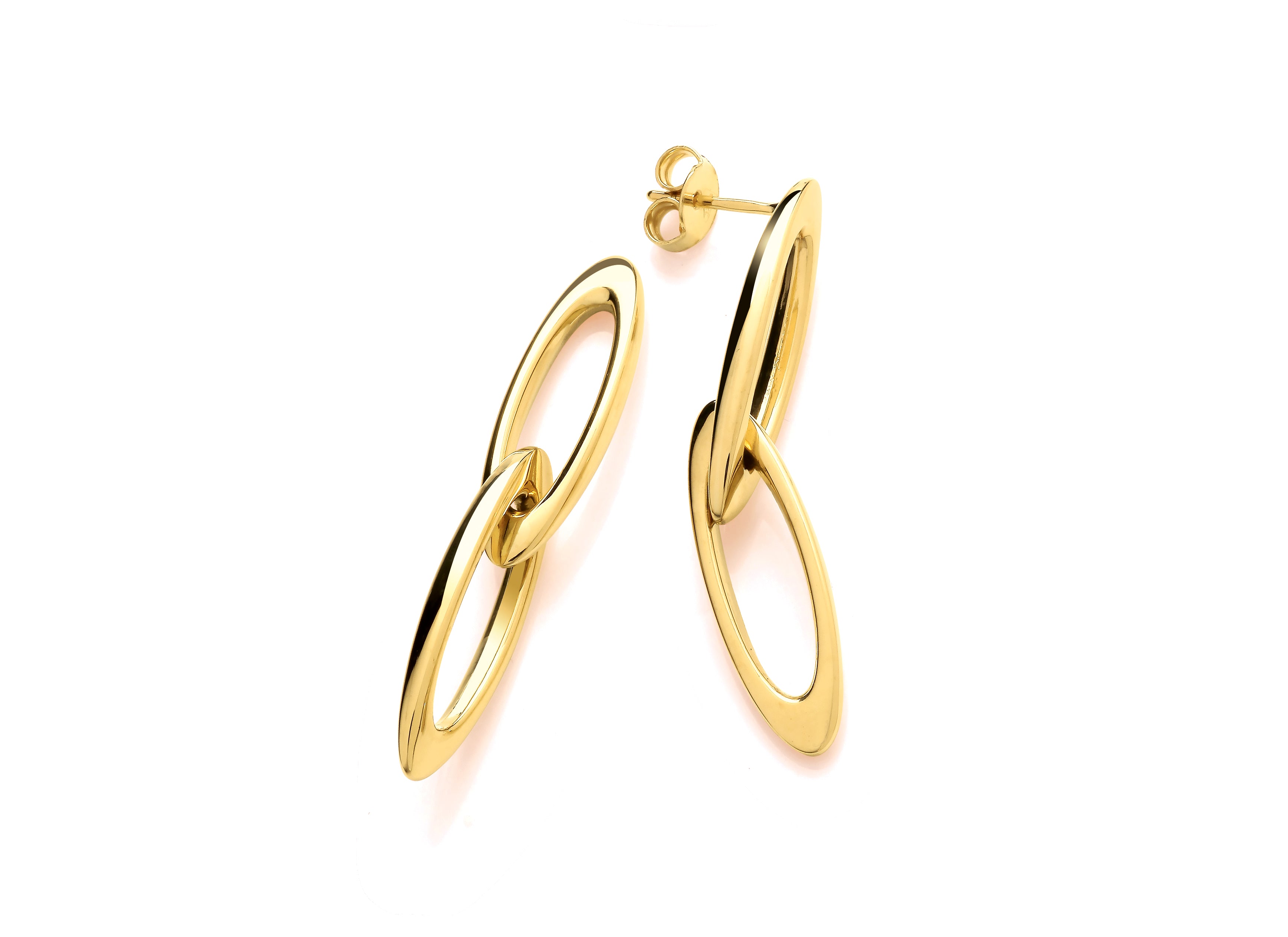 Yellow Gold Oval Link Drop Earrings