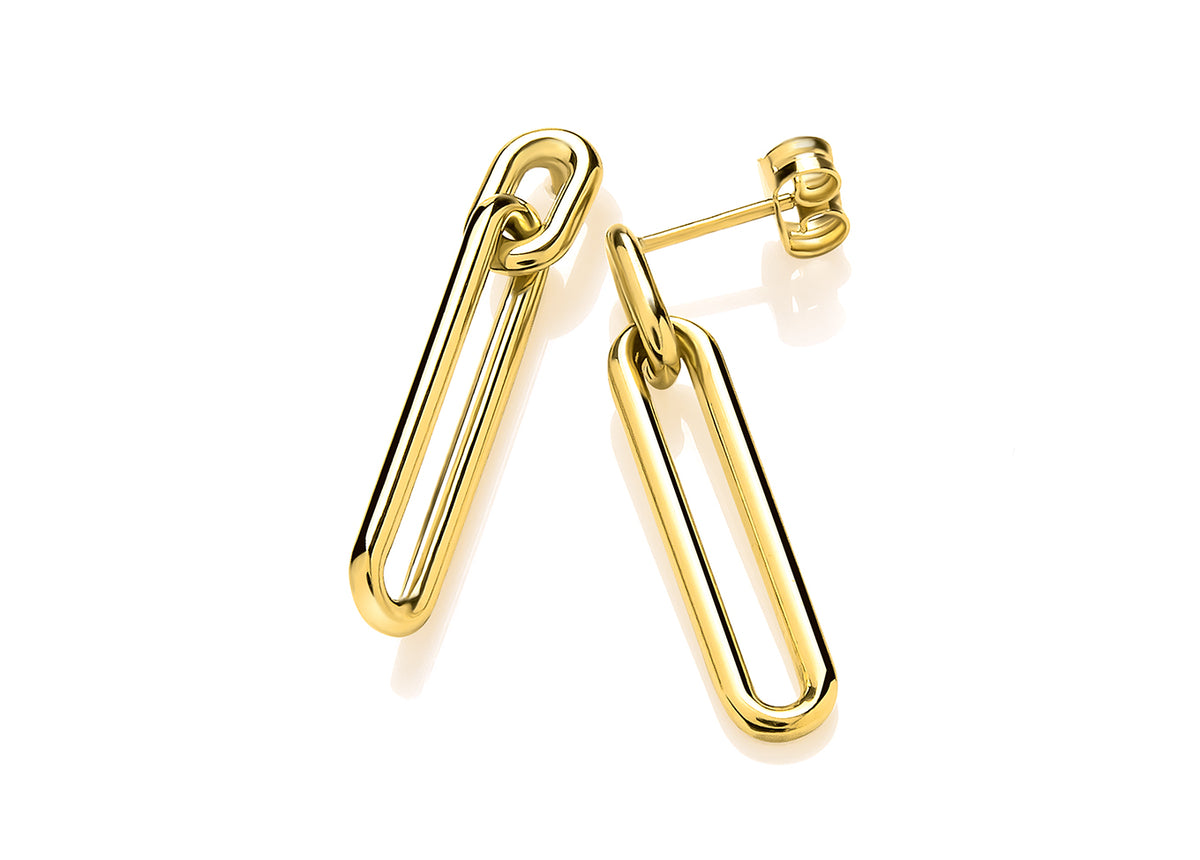 9ct Yellow Gold Open Large Oblong Link Drop Earrings