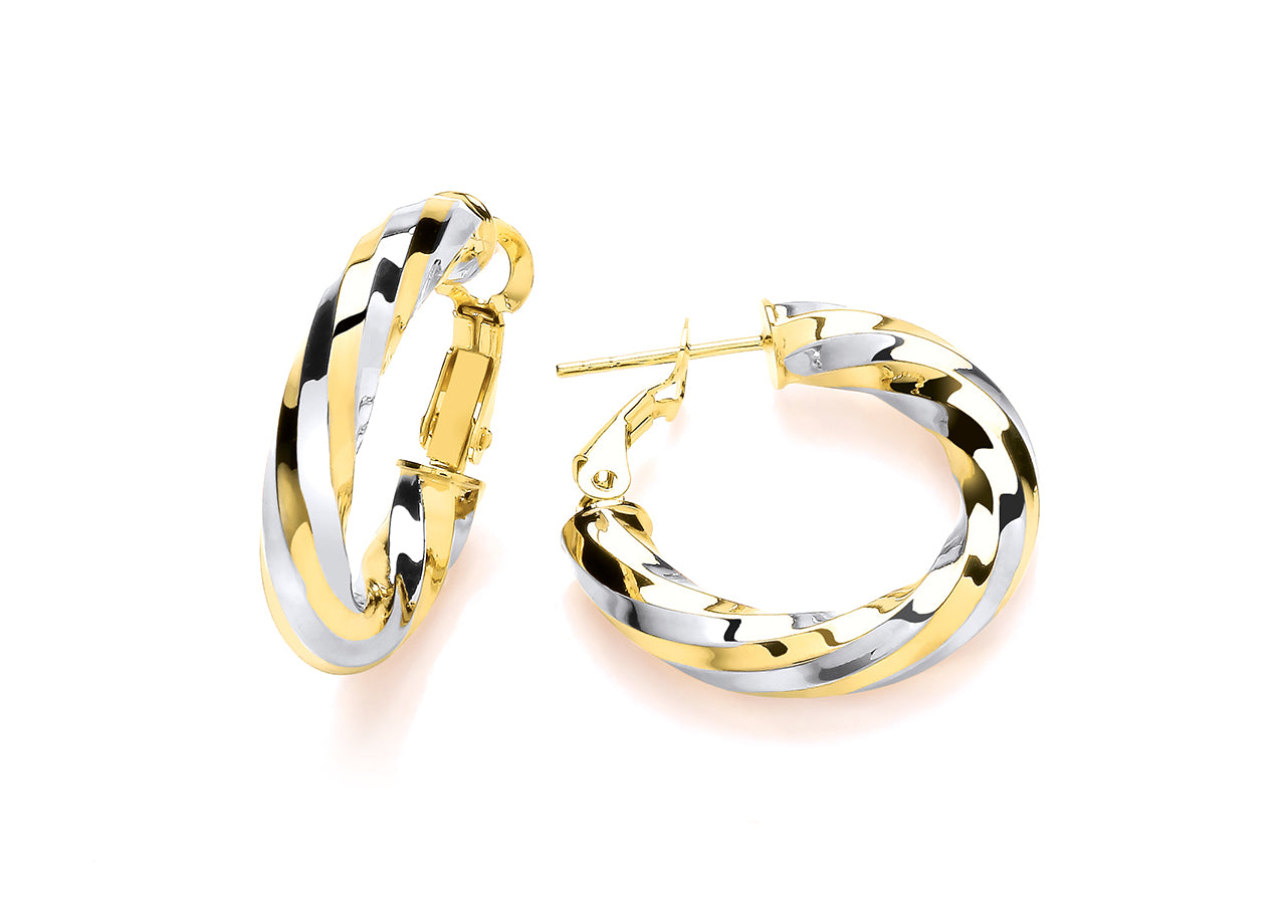 Two Colour Gold Twist Hoop Earrings