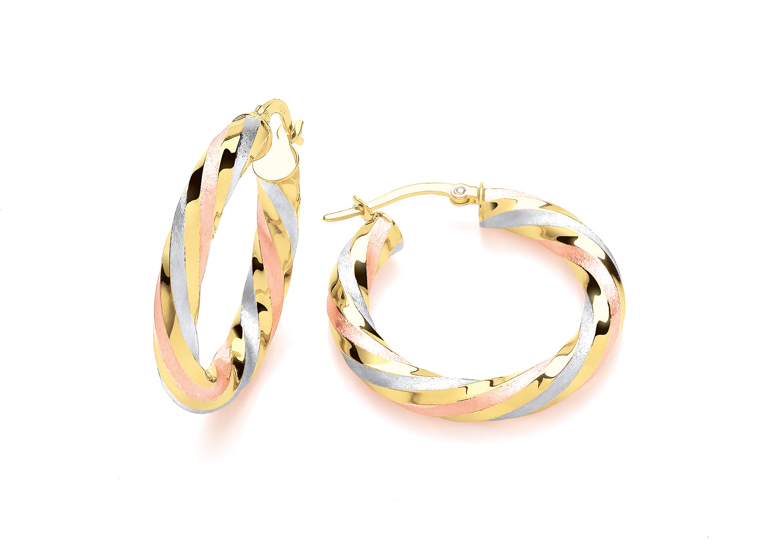 Three Colour Gold Twist Hoop Earrings