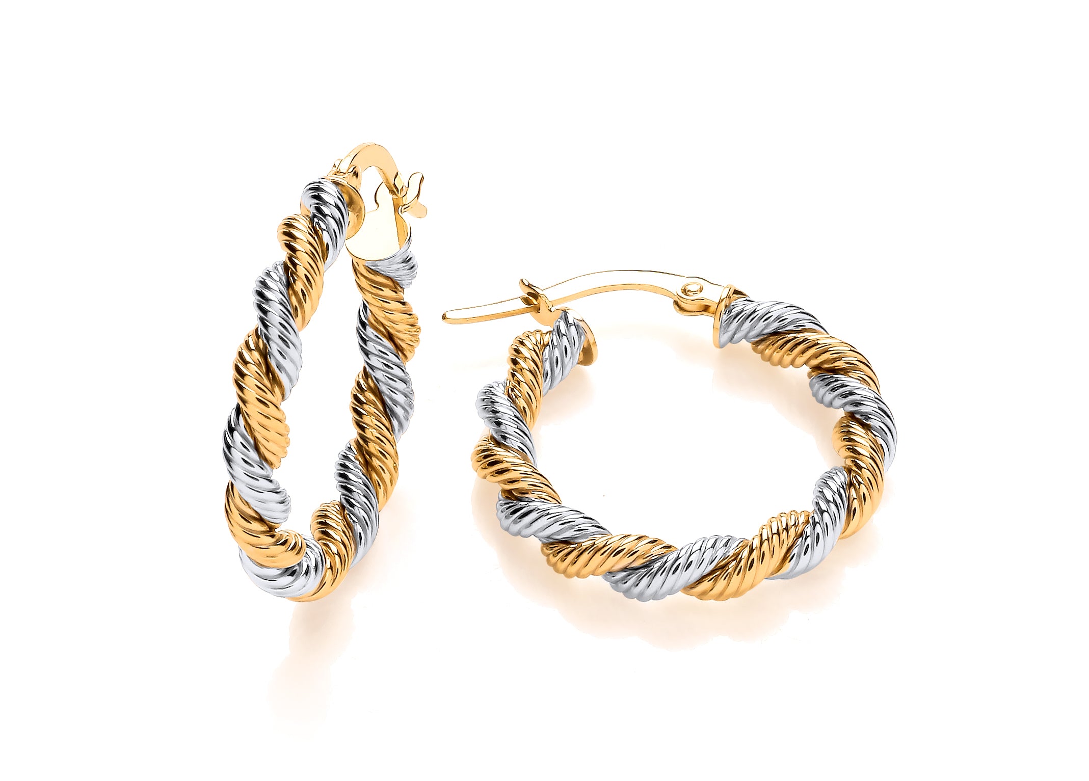 Two Colour Gold Small Twisted Rope Hoop Earrings