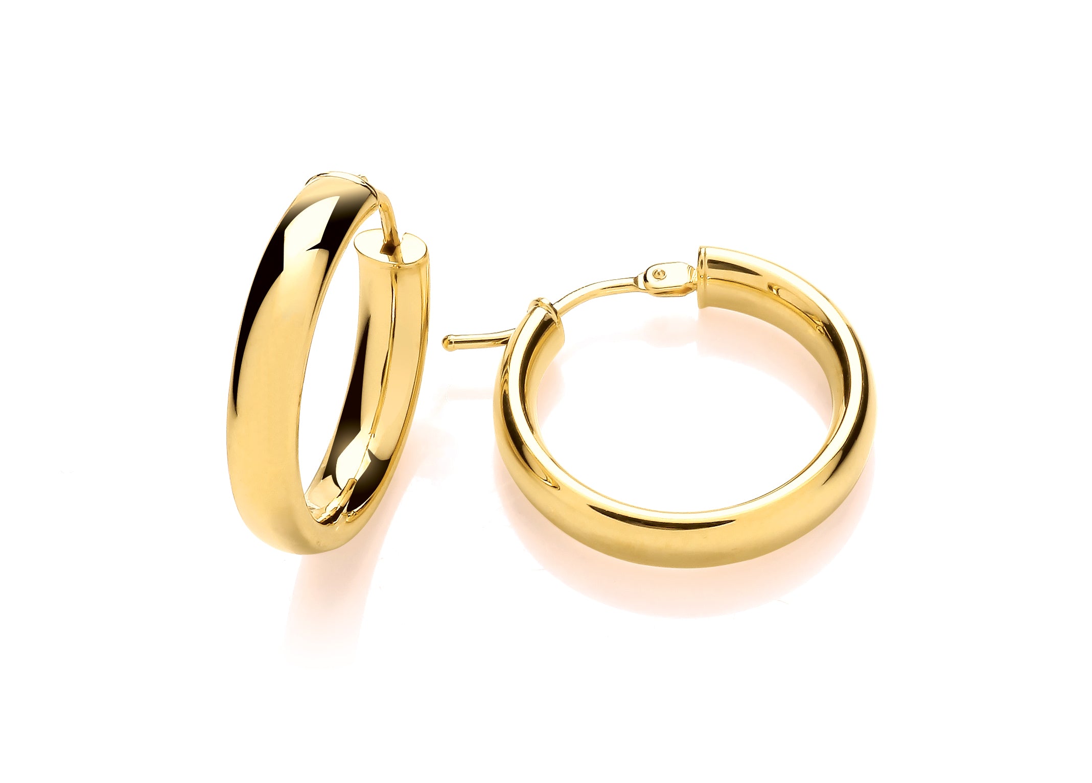 Yellow Gold D Shape Hoop Earrings