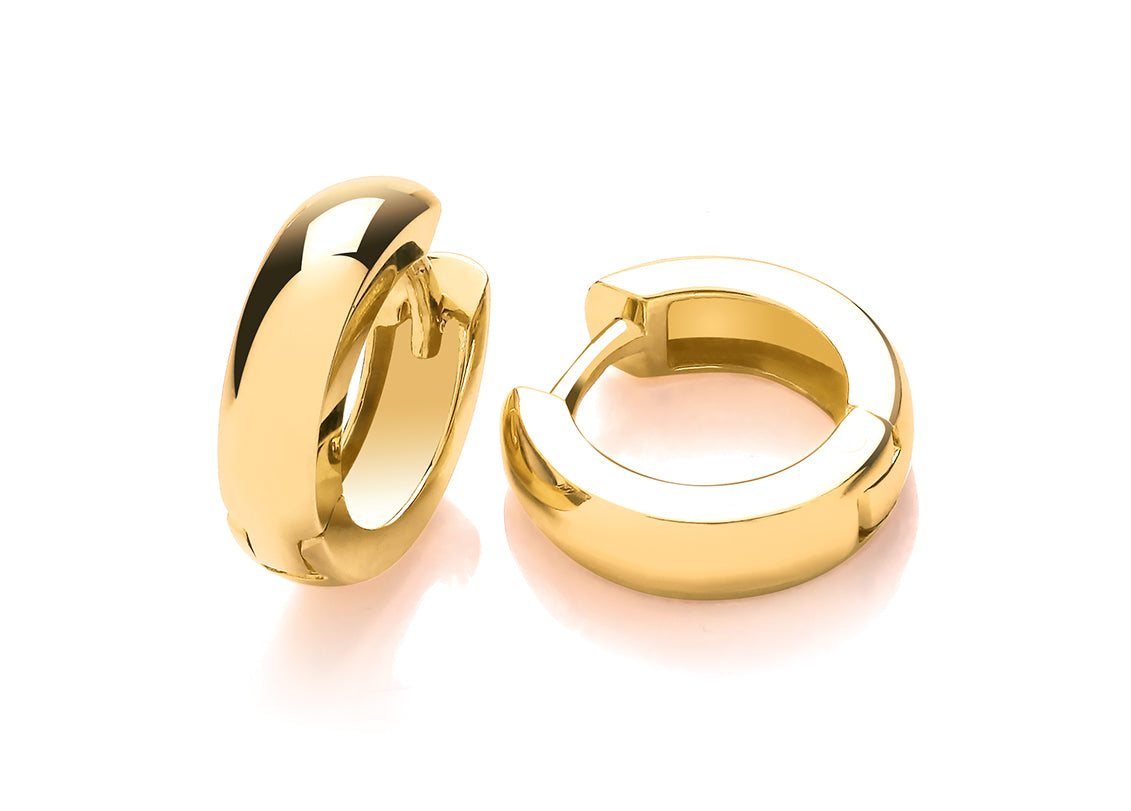 Yellow Gold D-Shape Narrow Huggie Earrings