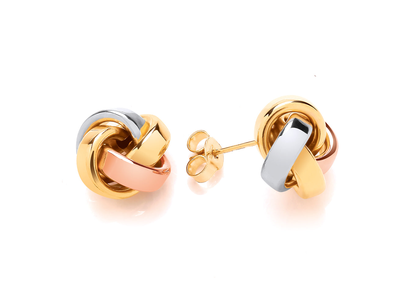 Three Colour Gold Large Knot Earrings