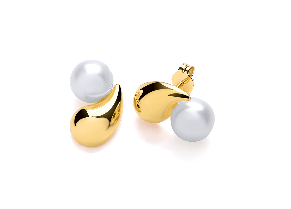 9ct Yellow Gold Large Single Bracket Set Pearl Stud Earrings