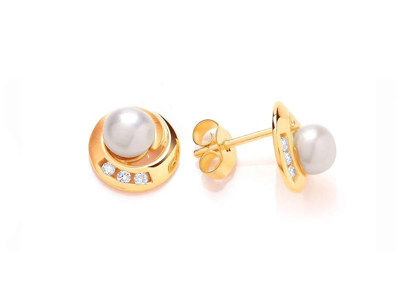 Yellow Gold Fresh Water Pearl and Diamond Earrings