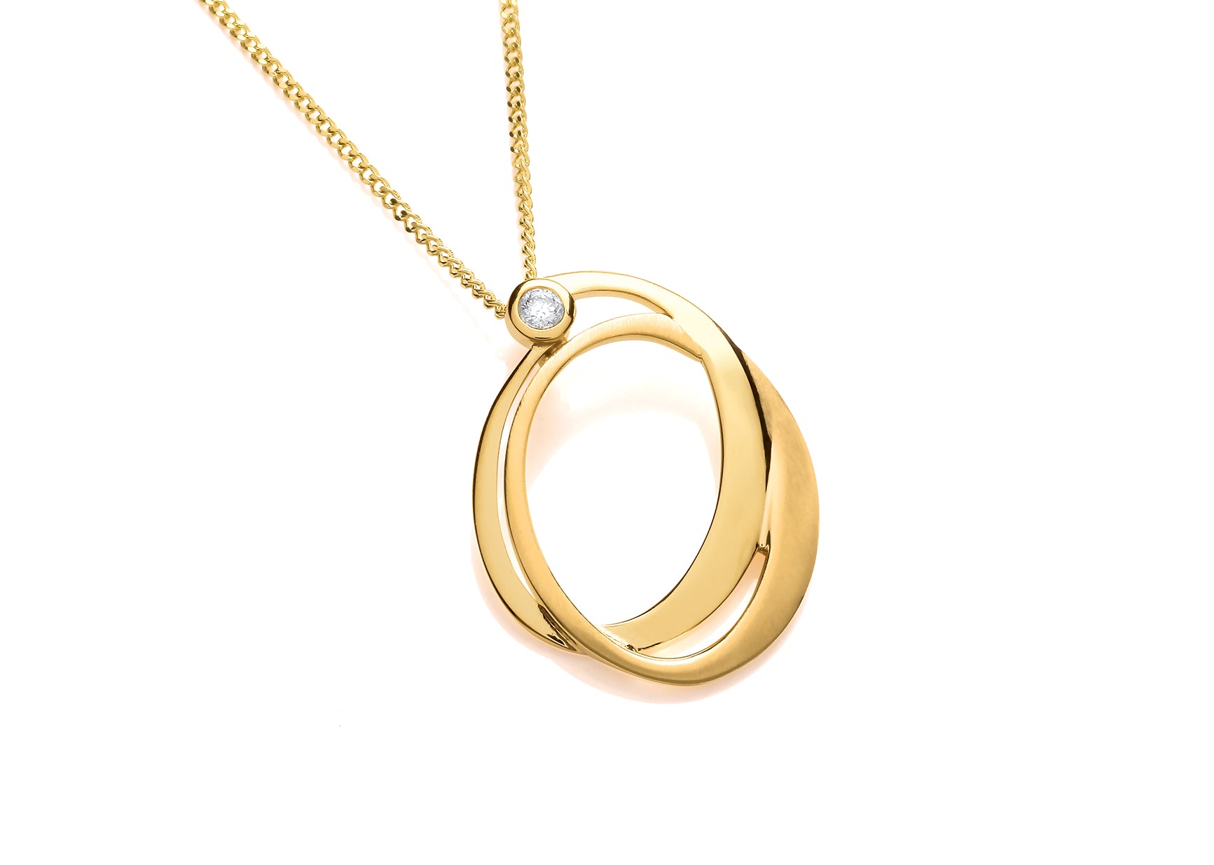 Yellow Gold Double Oval Diamond Set Pendant On Chain