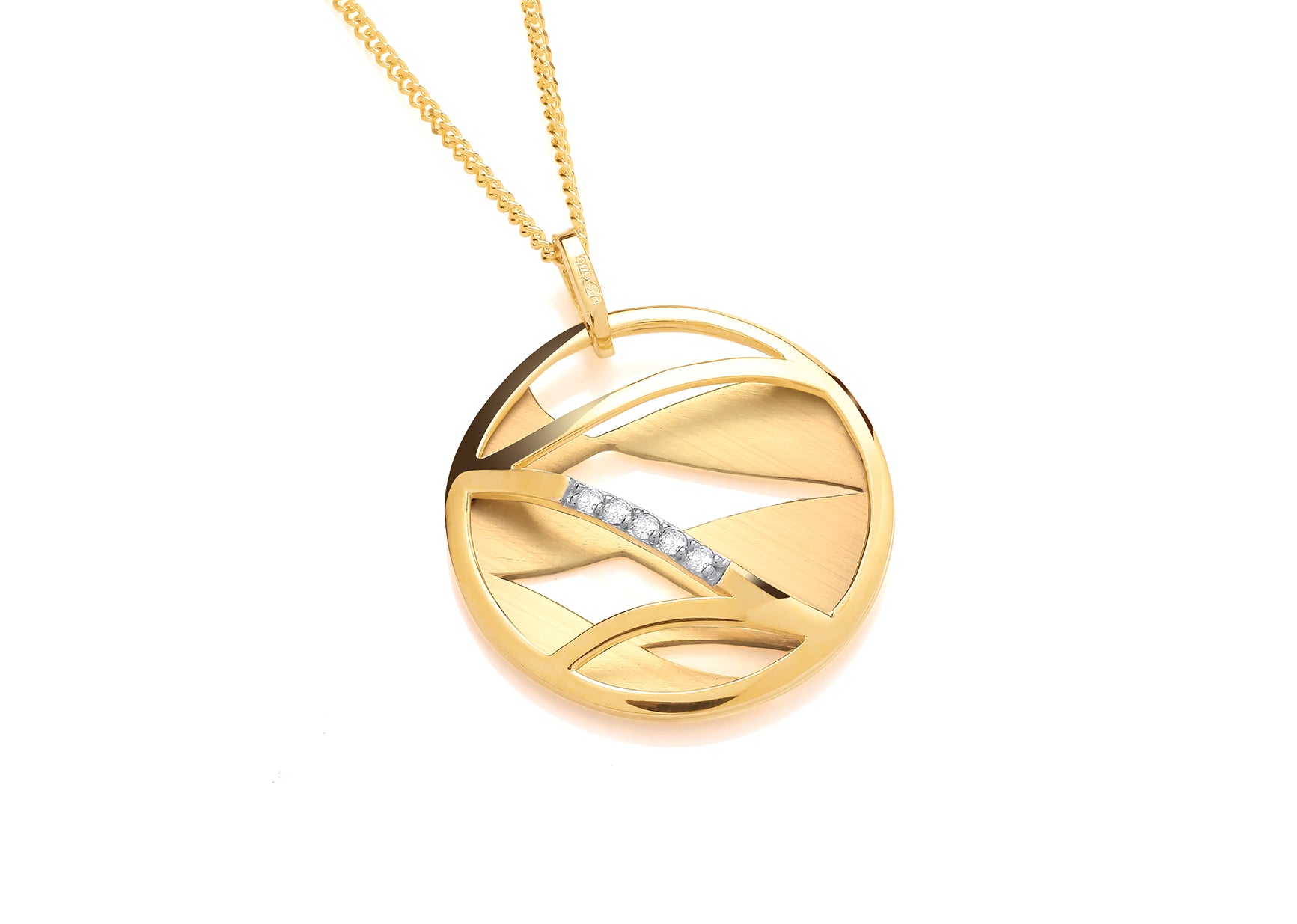 Yellow Gold Circular Lattice Diamond Set Pendant on Chain