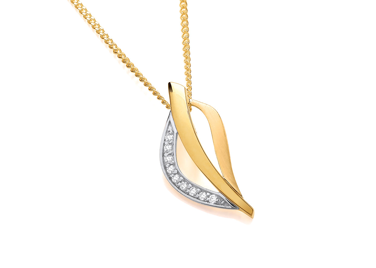 Yellow Gold Split Leaf Diamond Set Pendant on Chain