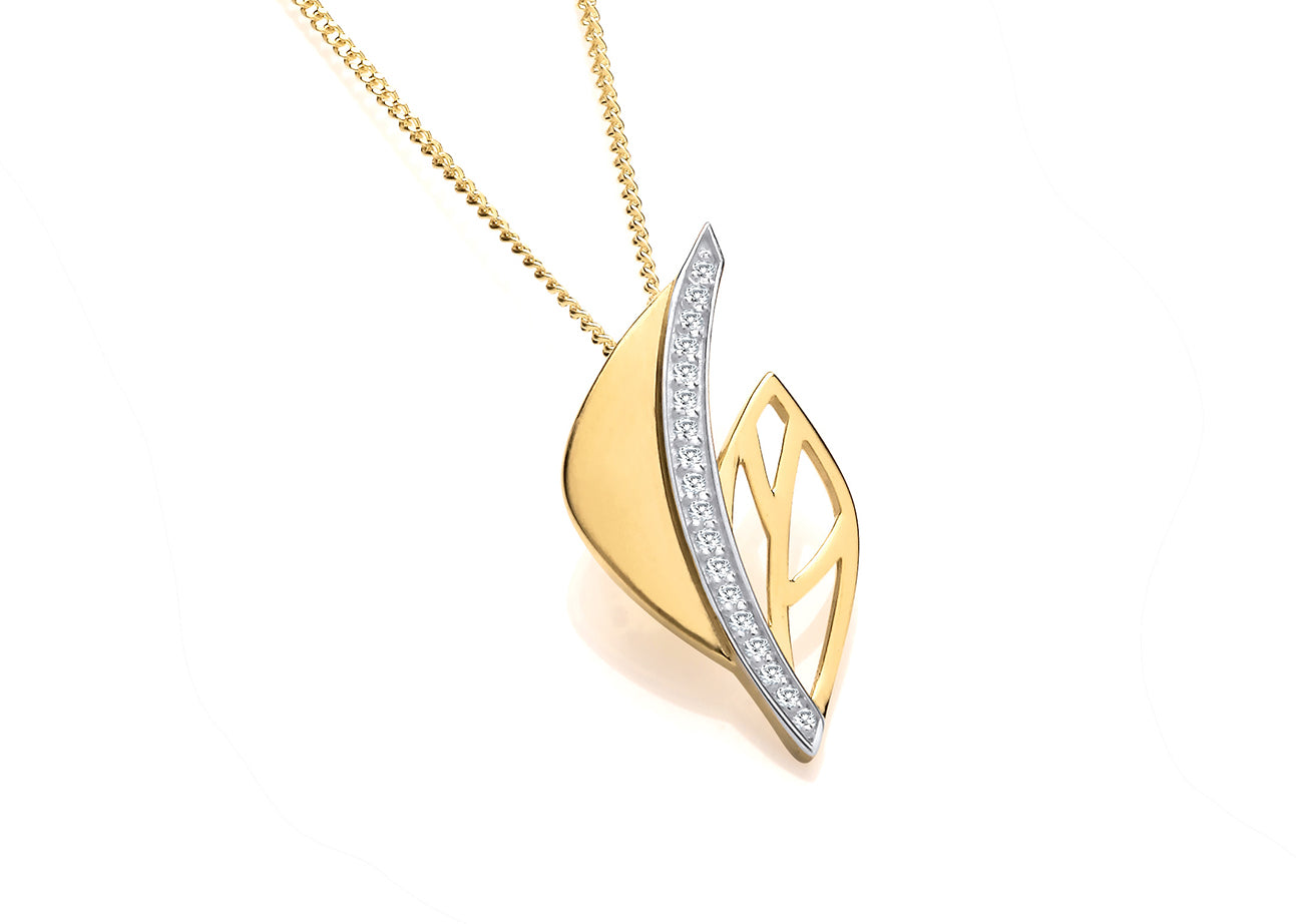 Yellow Gold Fancy Leaf Shape Diamond Set Pendant on Chain