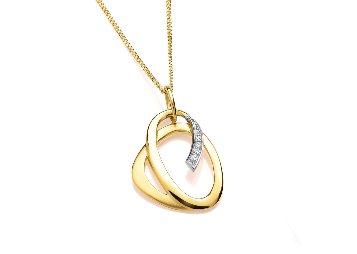 9ct Yellow Gold Fancy Double Open Oval Pendant with Diamonds