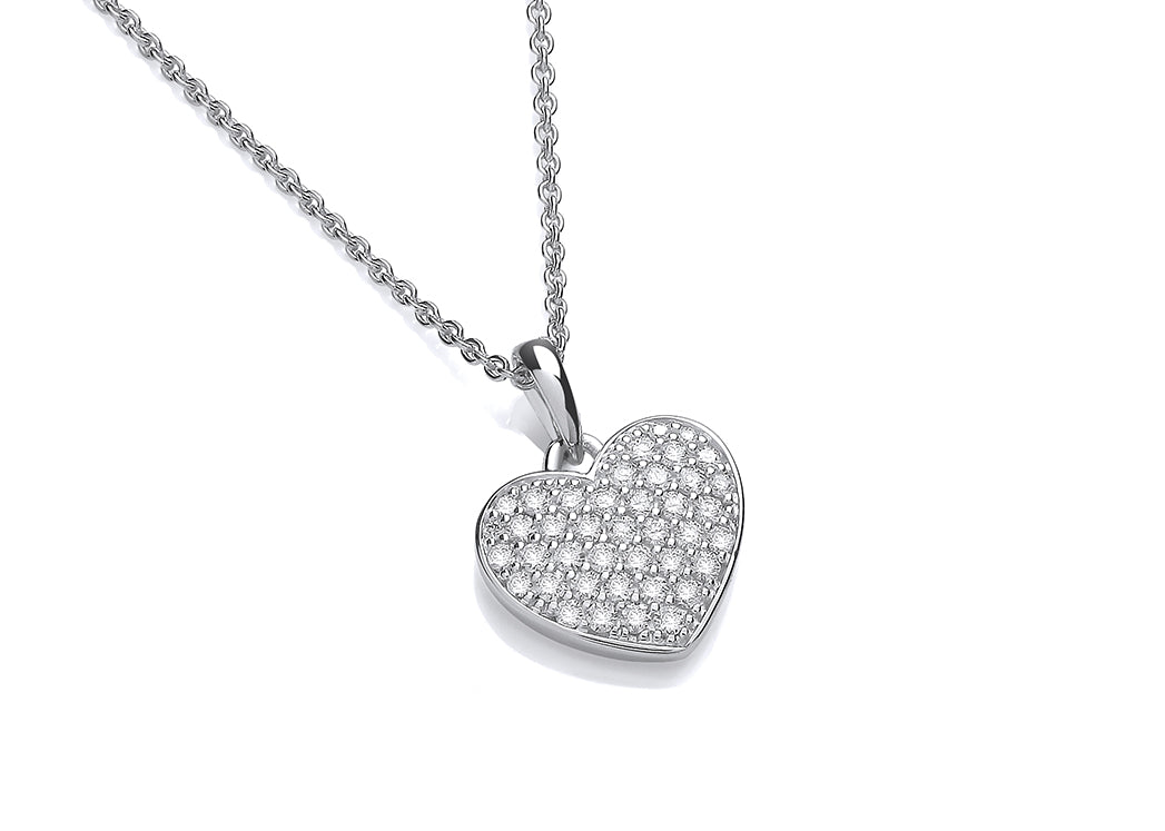 9ct White Gold Large Diamond Set Heart Pendant on Chain