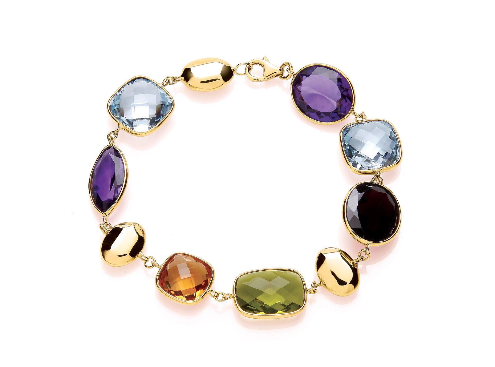 9ct Yellow Gold Fancy Multi Semi Precious Stone Set Bracelet