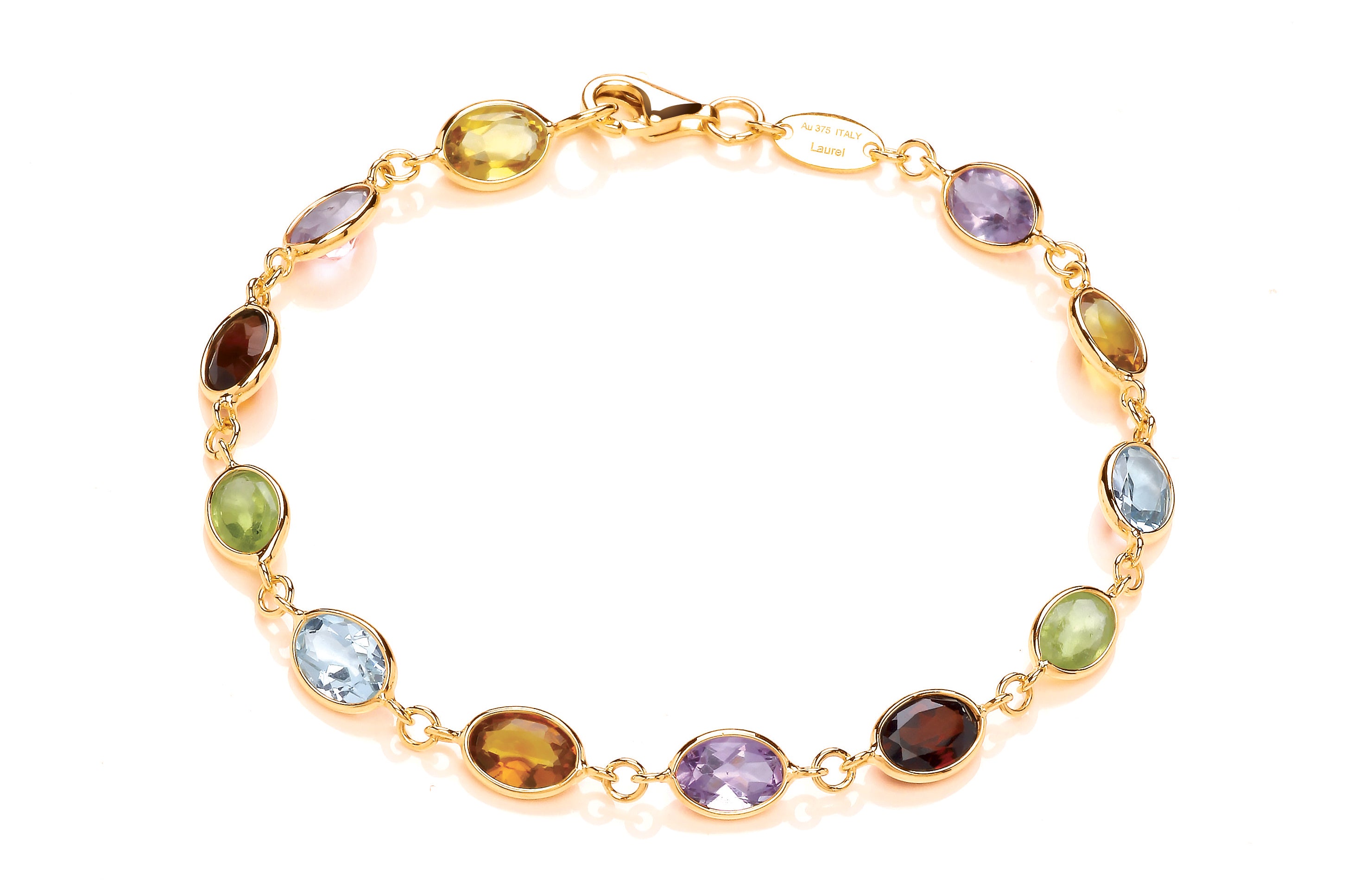 9ct Yellow Gold Multi Semi Precious Stone Set Bracelet