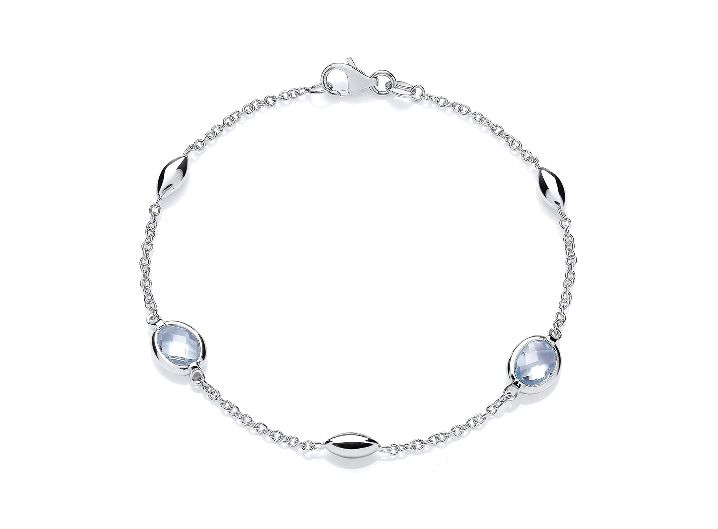 9ct White Gold Oval Blue Topaz & Marquise Bead Bracelet