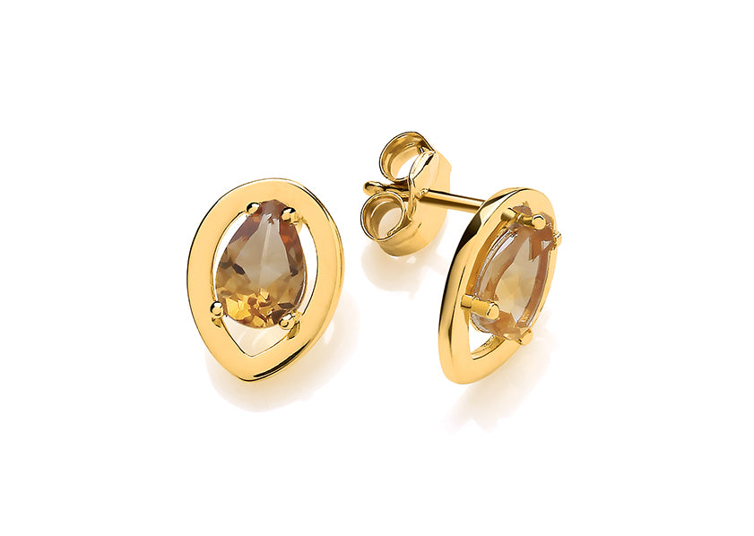 9ct Yellow Gold Teardrop Encased Citrine Stud Earrings