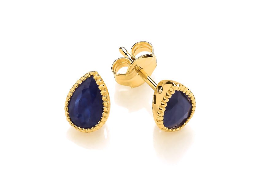9ct Yellow Gold Teardrop Encased Blue Sapphire Stud Earrings