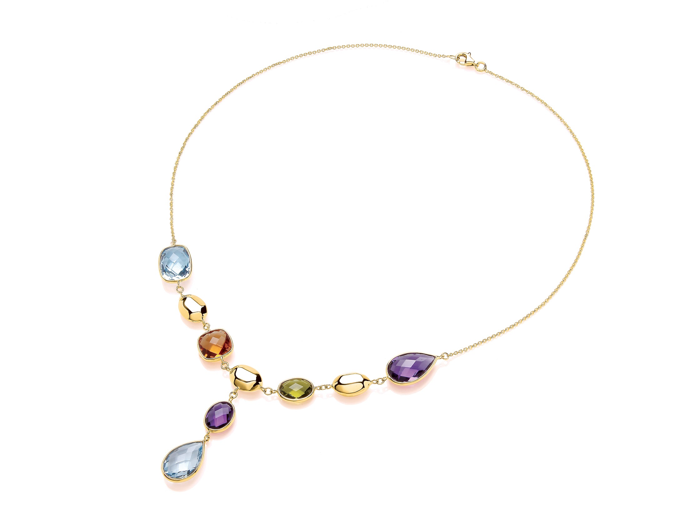 Yellow Gold Fancy Semi-Precious Multi-Stone Set Drop Necklet