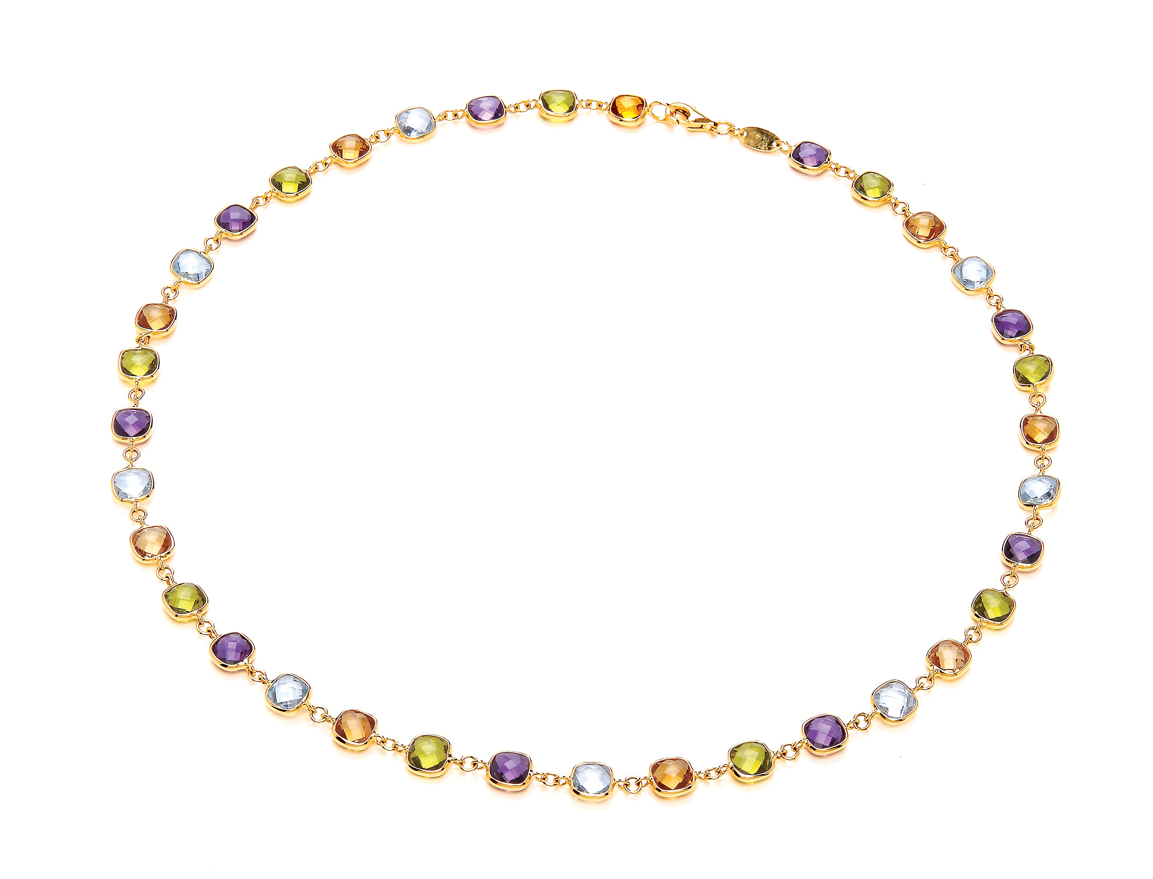 Yellow Gold Cushion Shape Semi-Precious Multi-Stone Necklet