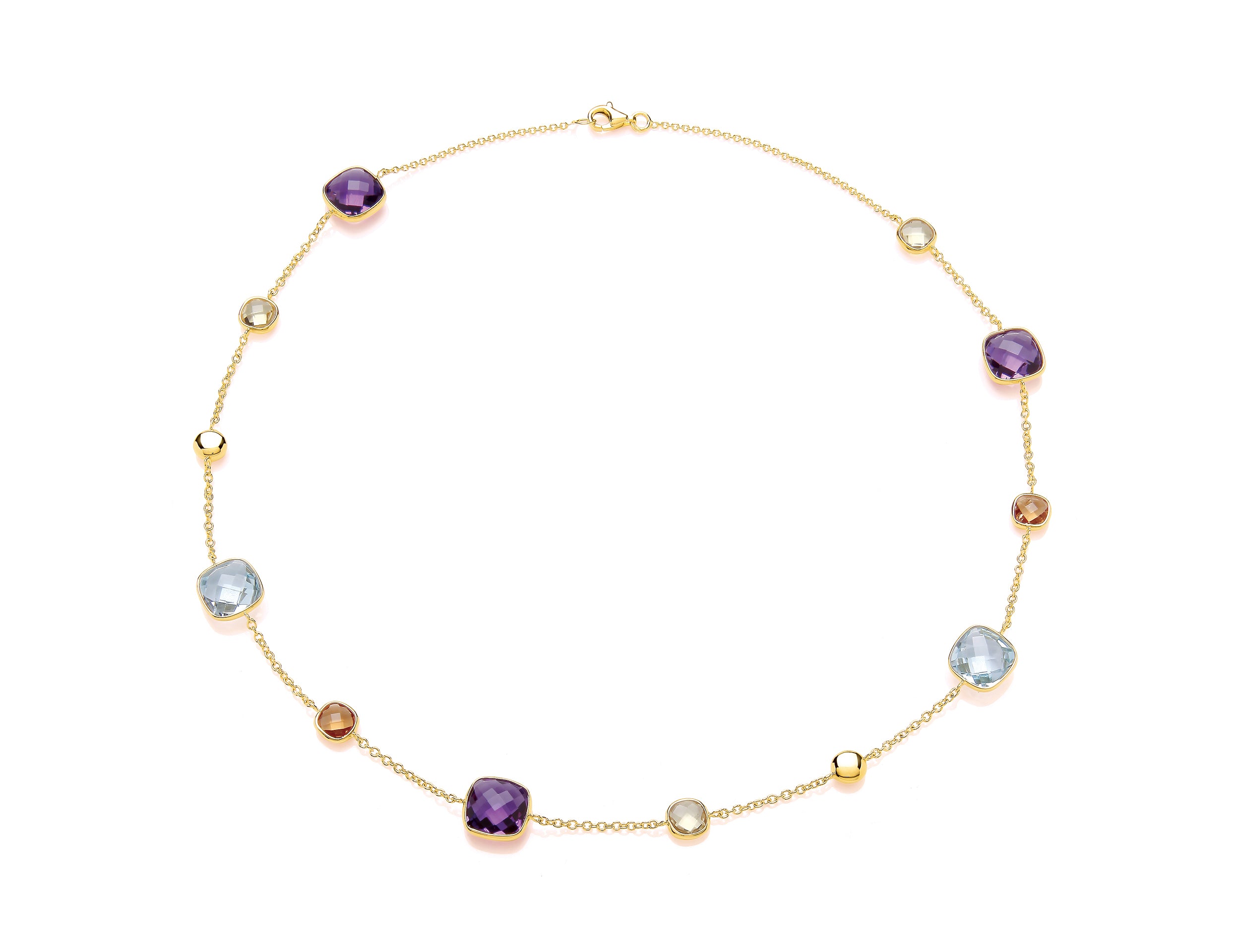 Yellow Gold Lemon Quartz Amethyst, Citrine & Blue Topaz Semi-Precious Stone Set Necklet