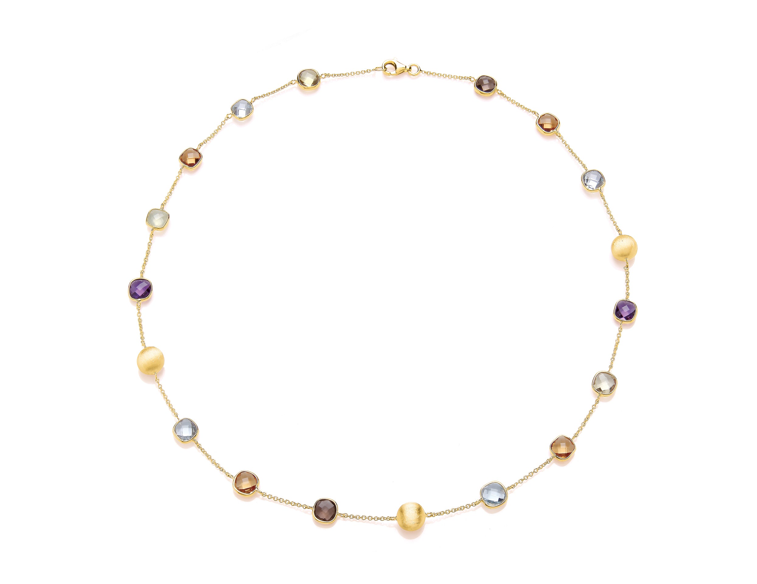 Yellow Gold Semi-Precious Multi-Stone & Satin Bead Necklet