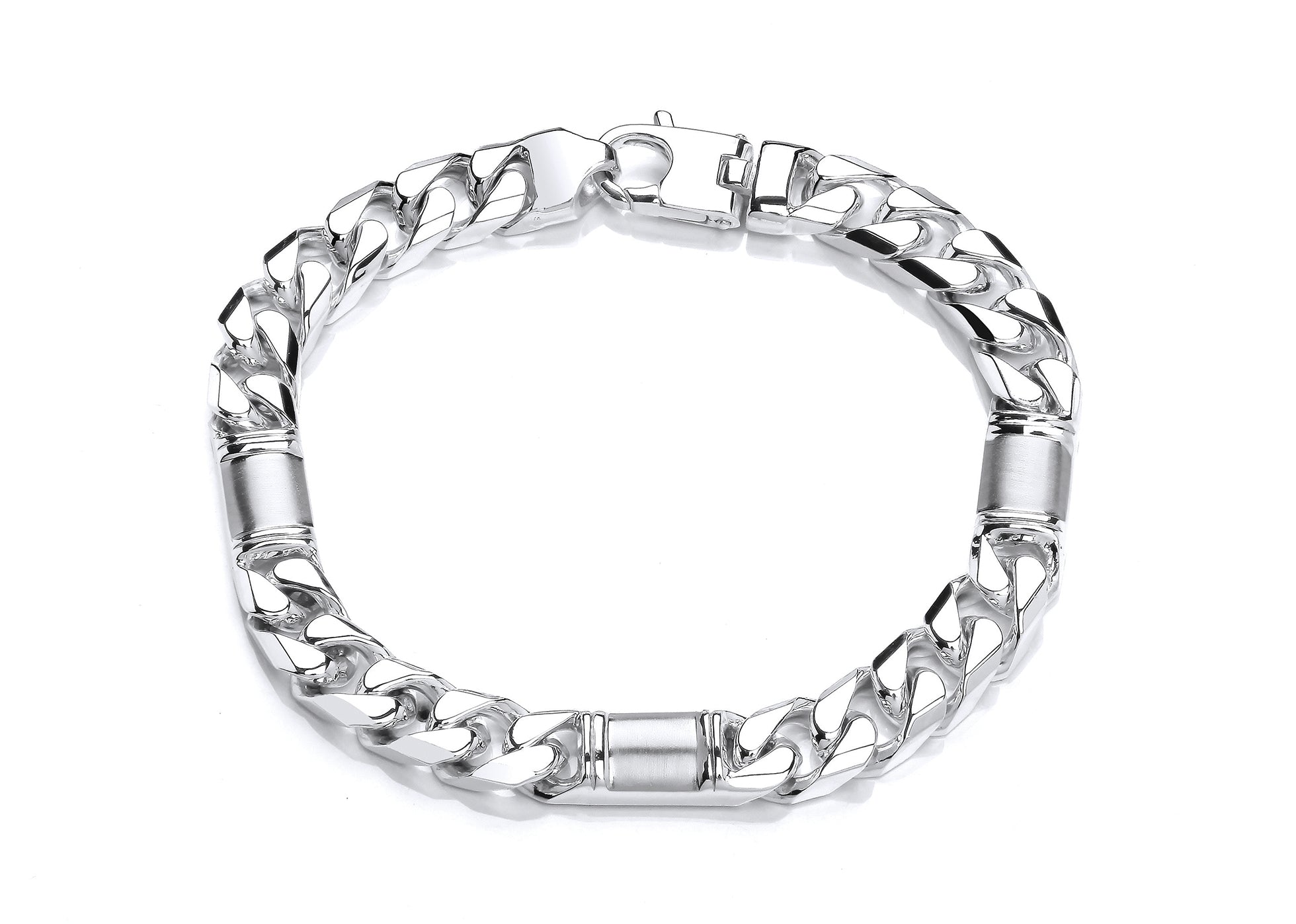 Silver Square Curb With Blocks Bracelet