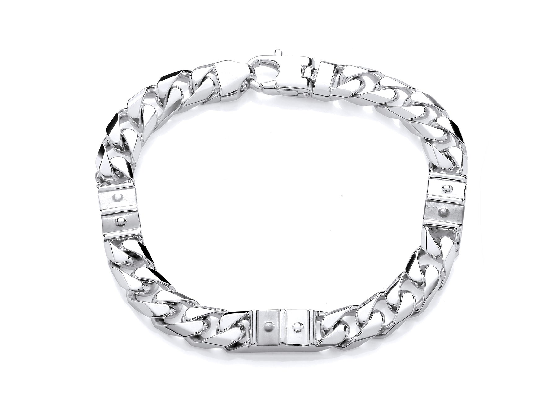 Silver Curb Link Wtih Fancy Blocks Bracelet