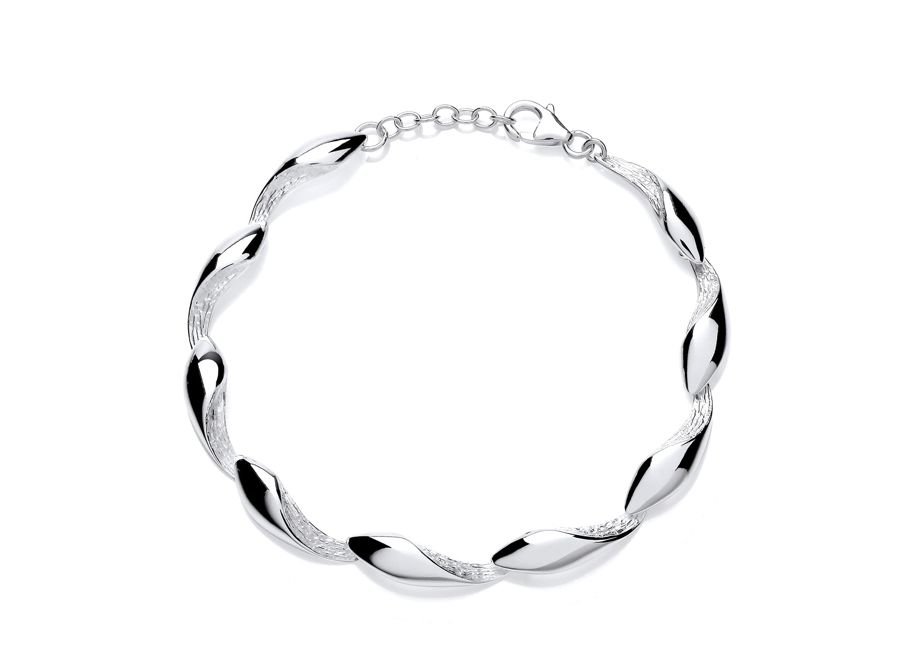 Silver Satin & Polish Twisted Fancy Link Bracelet