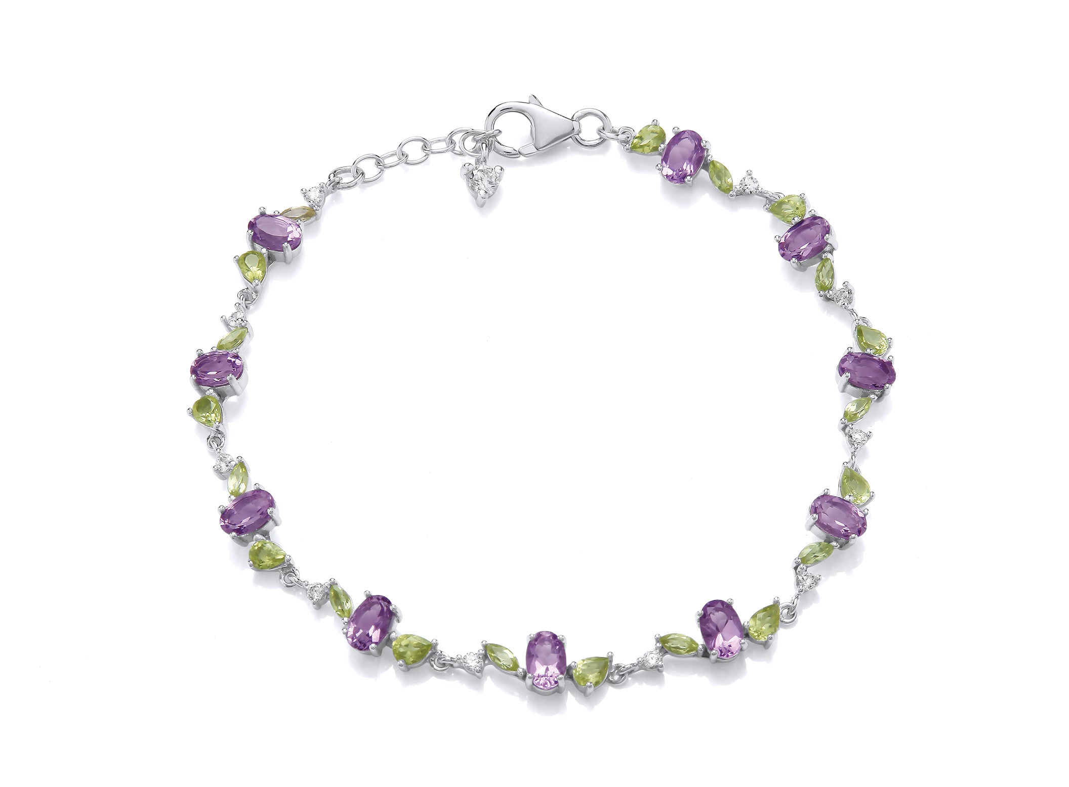 Silver Bracelet set with Amethyst, Peridot and Cubic Zirconia