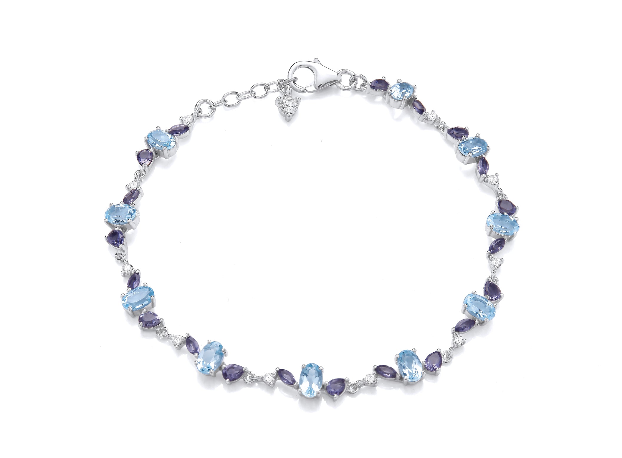 Silver Bracelet set with Iolite, Blue Topaz and Cubic Zirconia