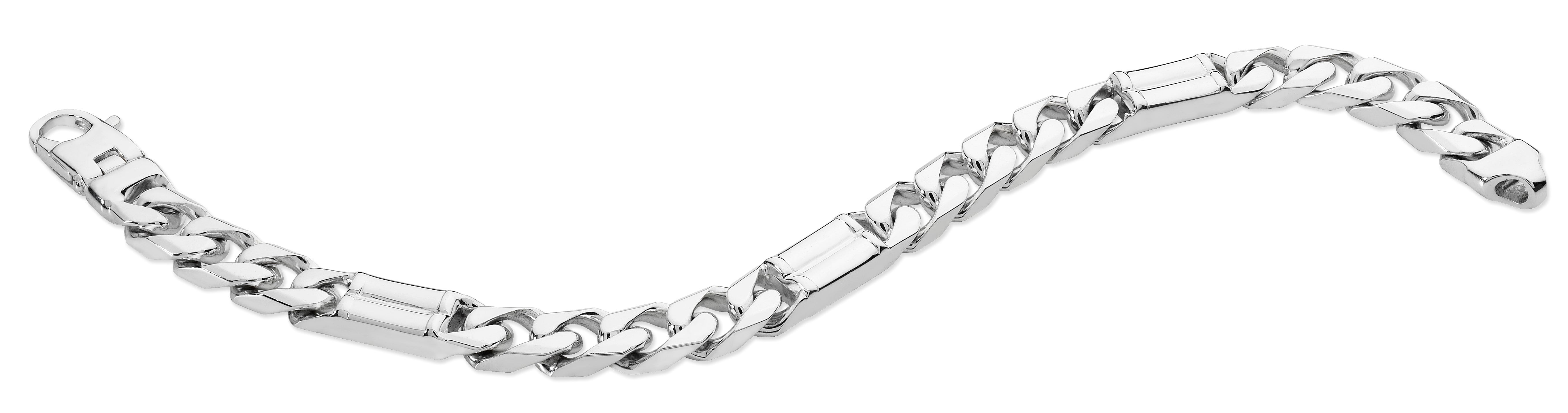 Silver Chamfered Oblong Curb Fluted Blocks Bracelet