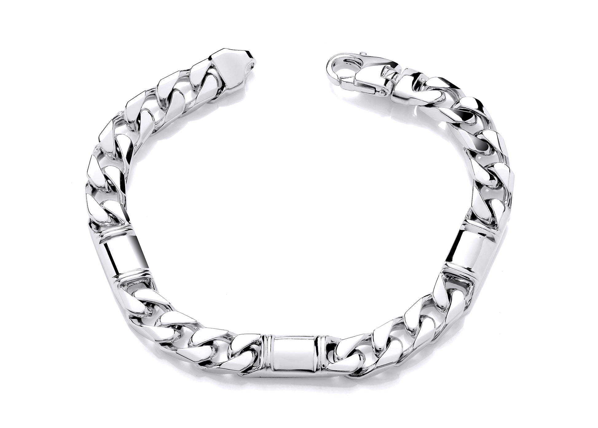 Silver Square Curb with Blocks Bracelet