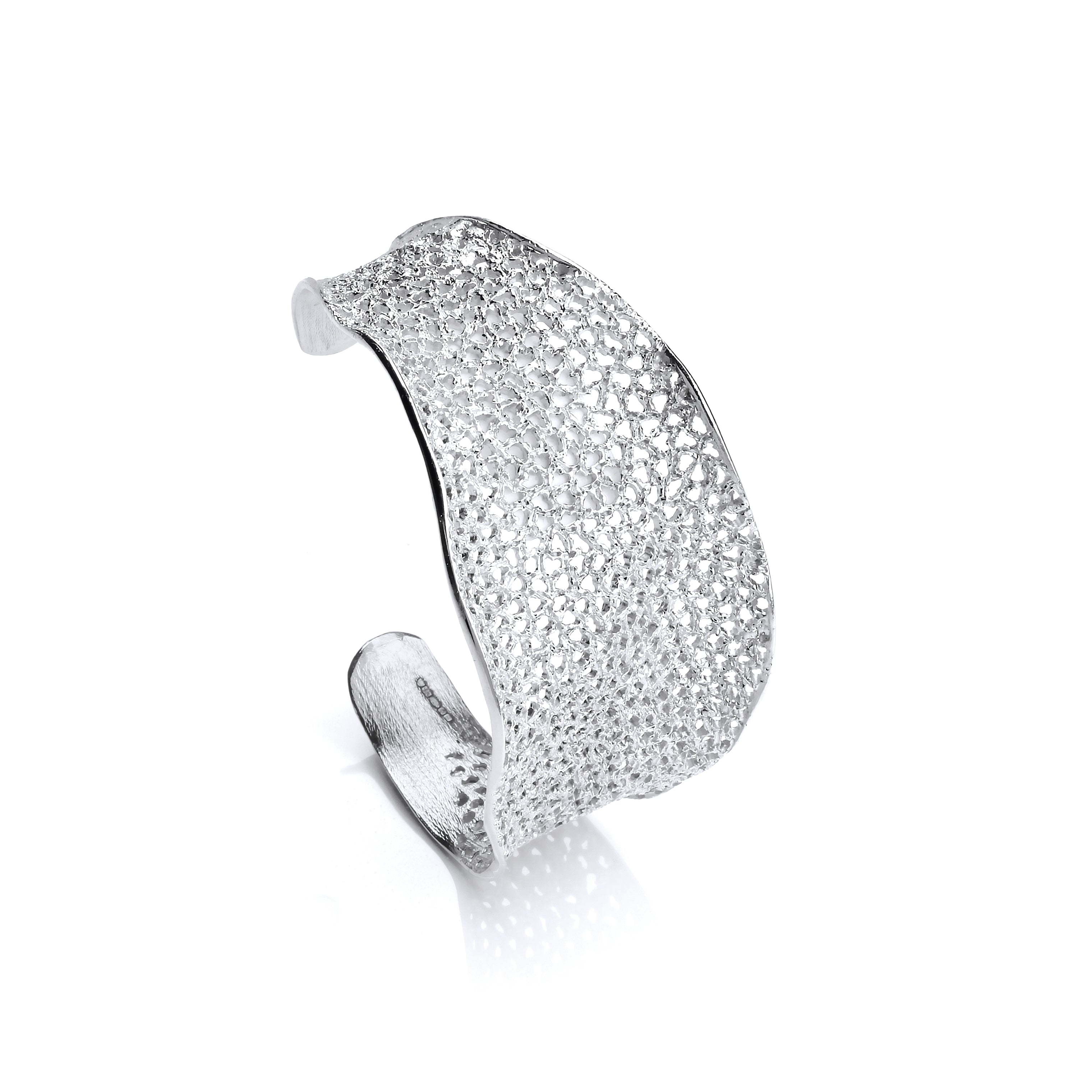 Silver Wavy Filigree Edged Cuff Bangle