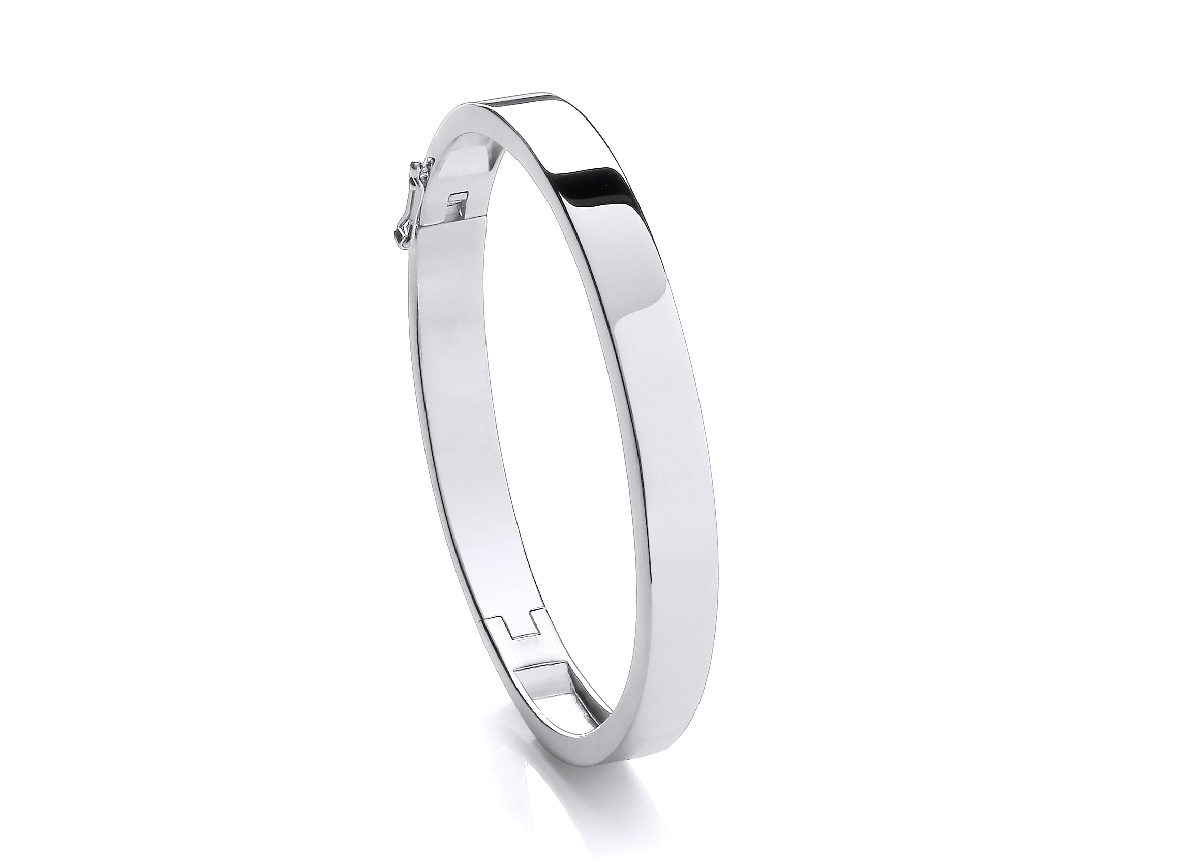 Silver Rhodium Plated Flat Square Bangle