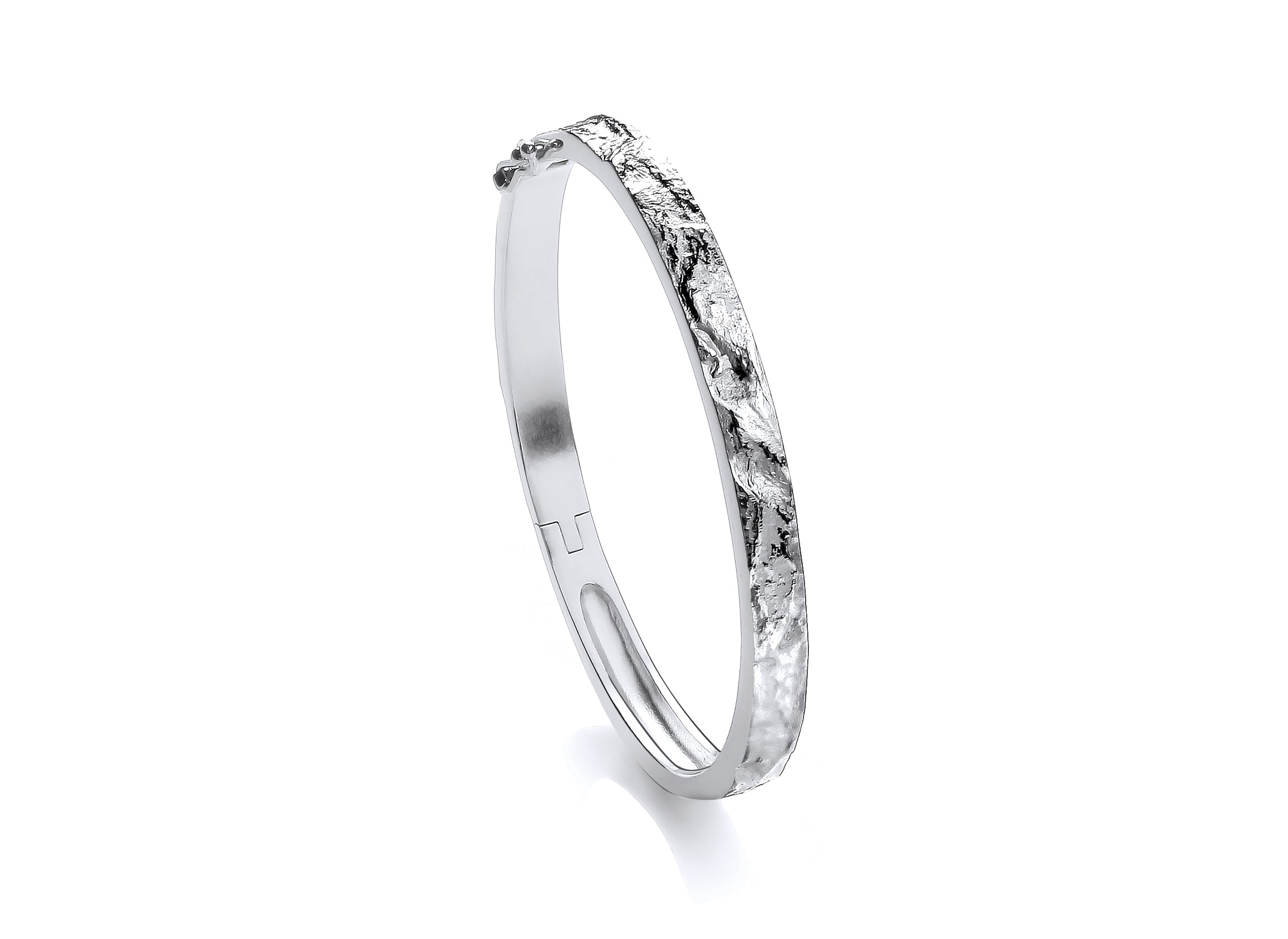 Silver Rhodium Plated Cracked Bark Effect Bangle