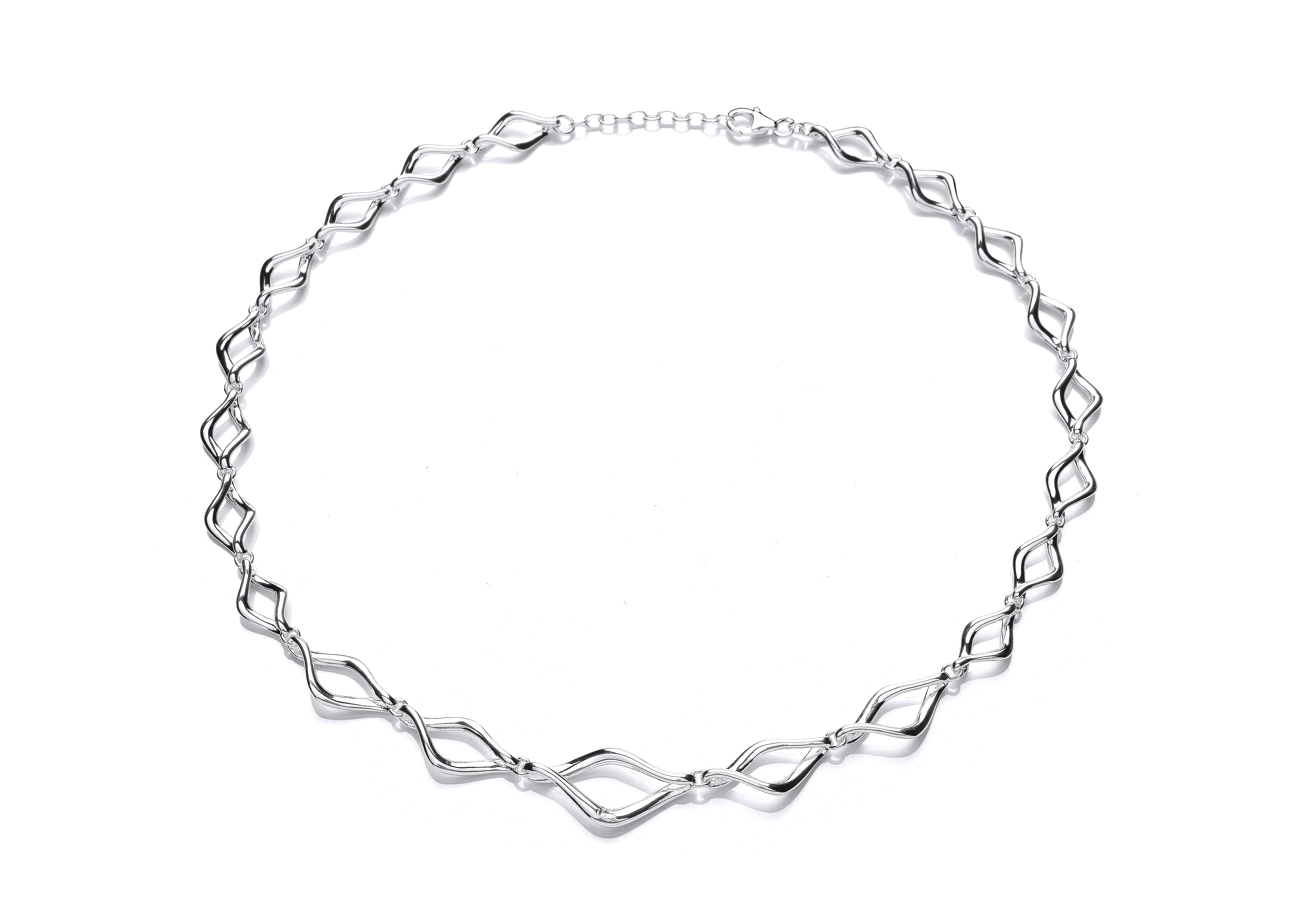 Silver Graduated Twisted Wavy Link Necklet