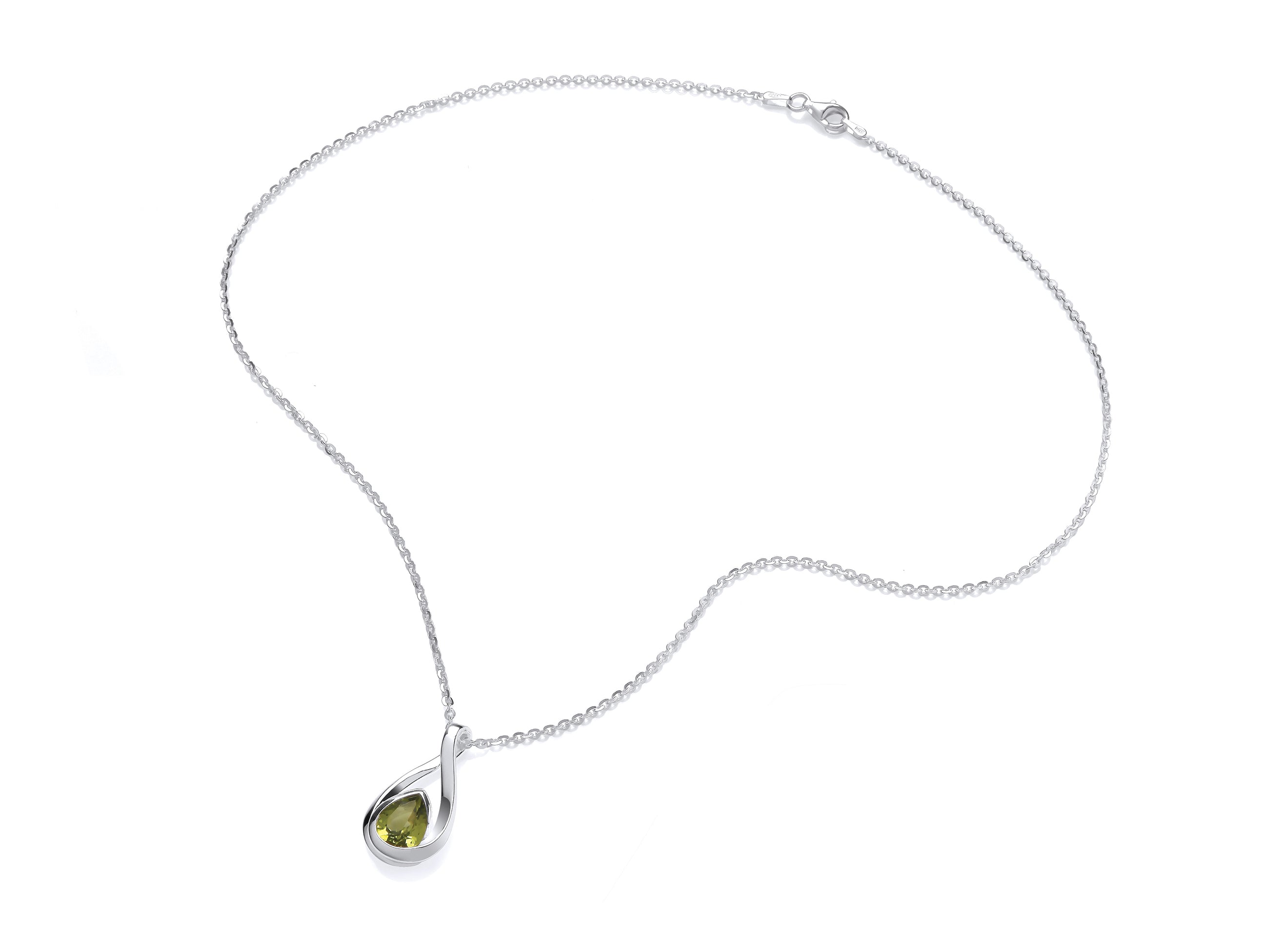 Silver Pear-Shape Peridot Fancy Twisted Pendant on Chain